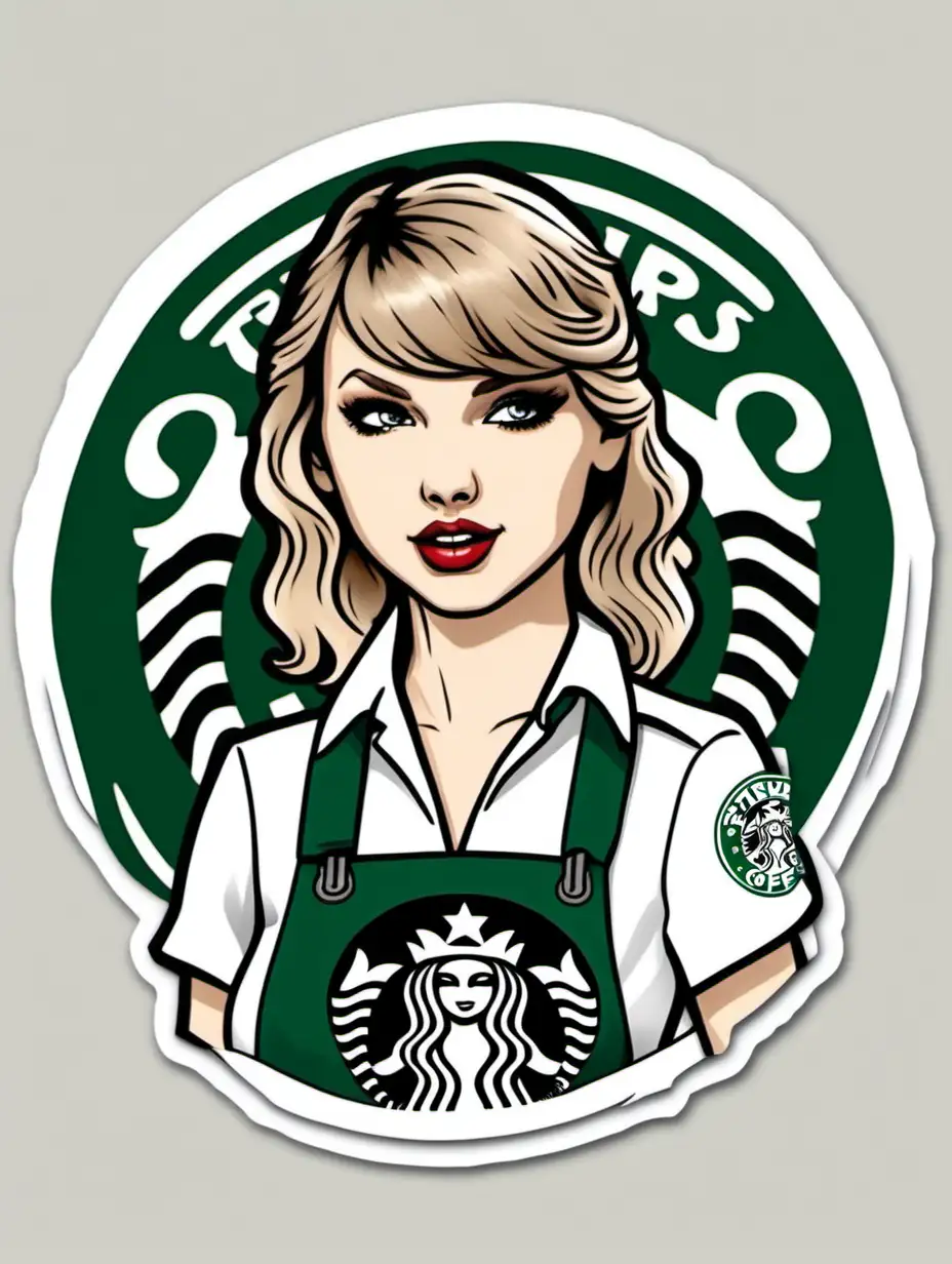 Animated Taylor Swift Starbucks Barista with Black Sharpie Sticker