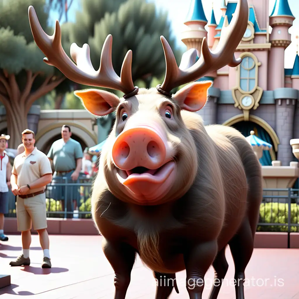 Crossbreed between moose with horns and pig, at Disneyland in Anaheim