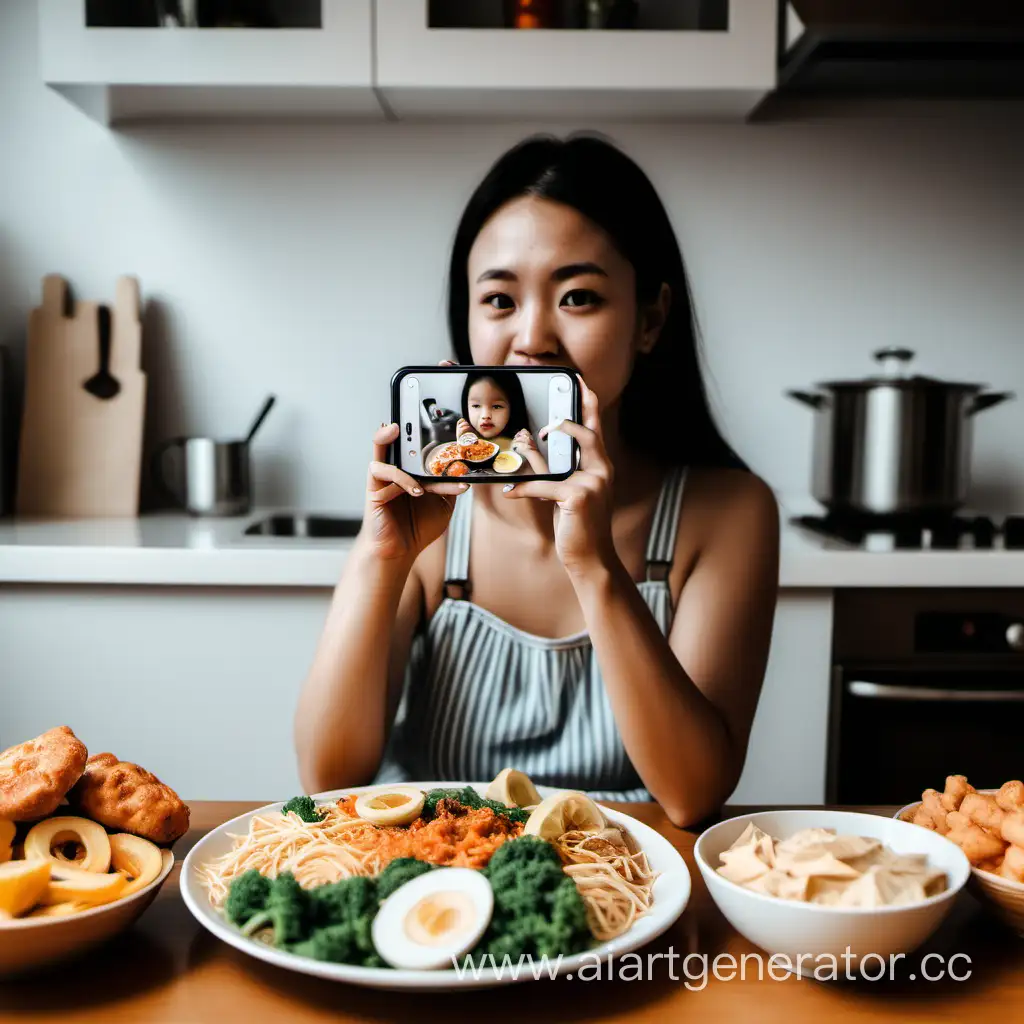 A woman who has a child. She constantly takes pictures of food and posts them on social media.