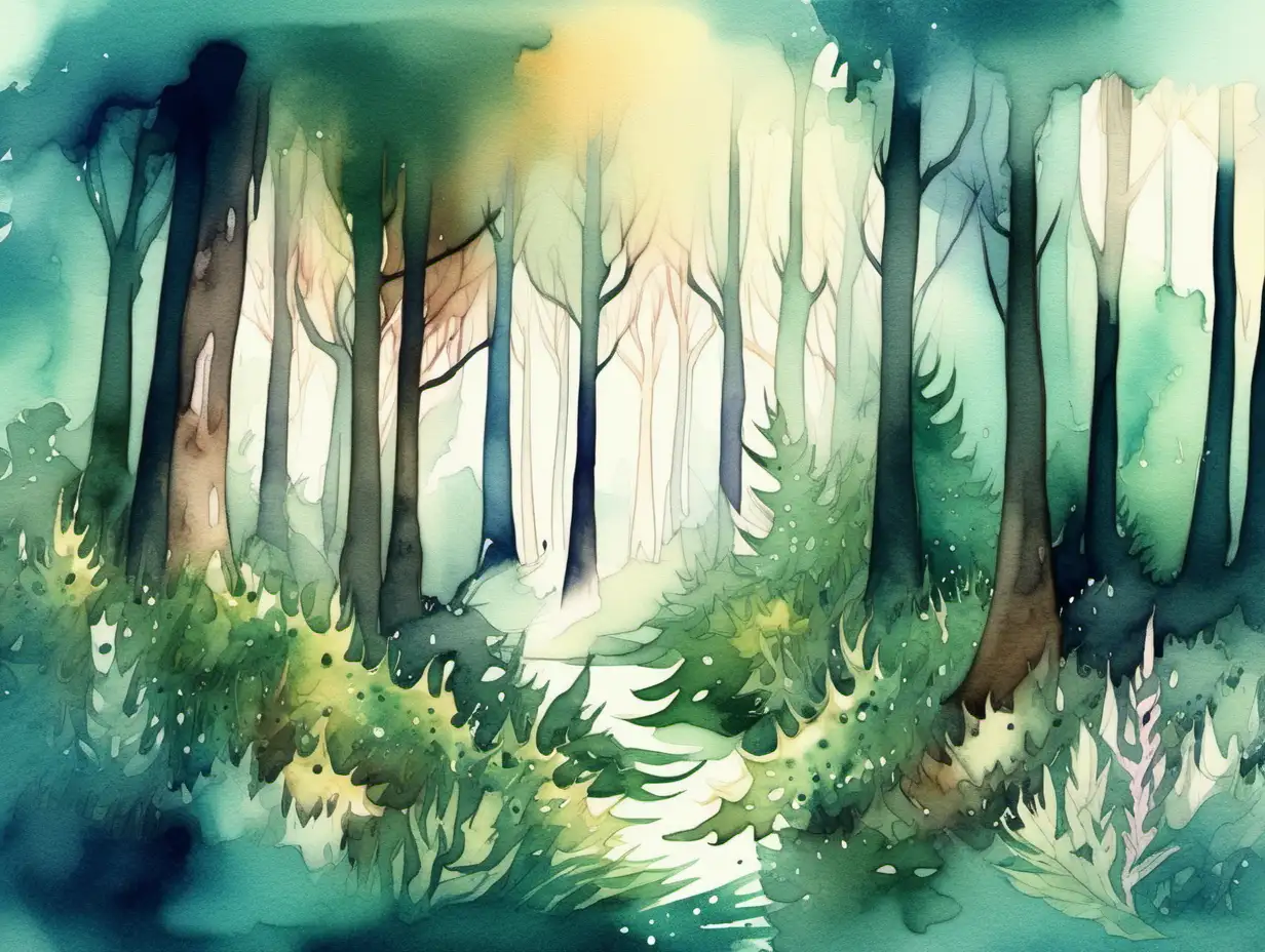 Enchanting Watercolor Depiction of Mystical Forests