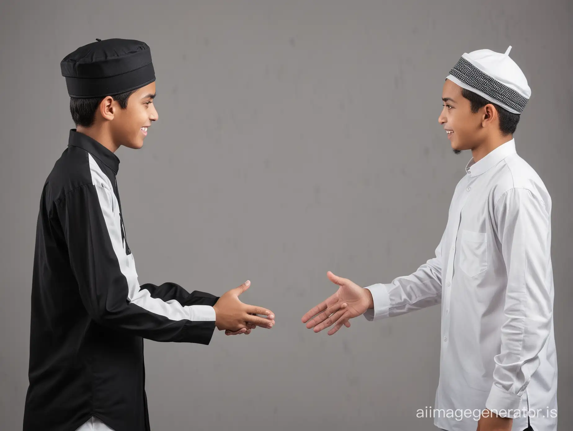 Muslim Teenage Boys in Black and White Caps Shake Hands in Forgiveness ...