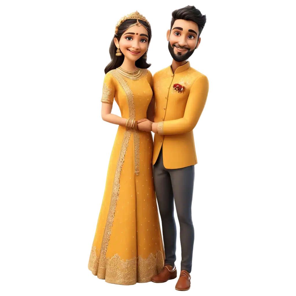 haldi caricature bride and groom standing