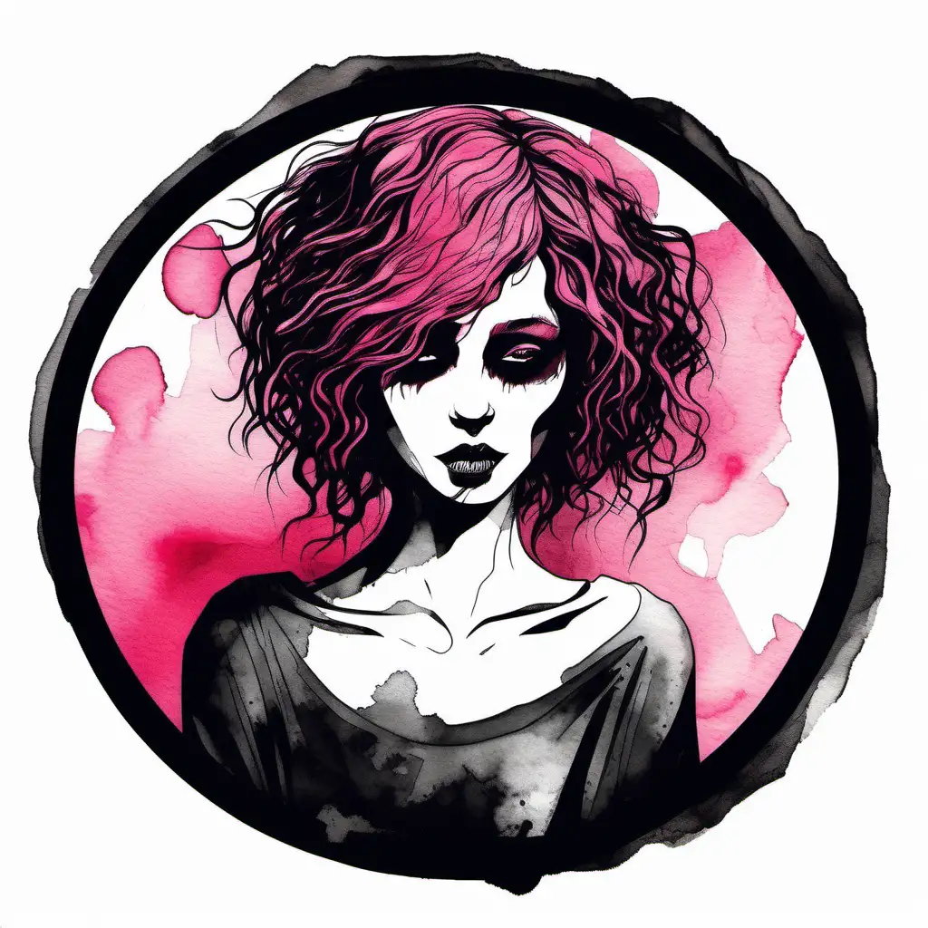 A silhouette of a person who is in the process of embracing themselves as a unique person.

Style: watercolour, Goth core, Dark Pink and Light Black 
Mood: Mysterious and eerie.  

T -shirt design graphic, vector, circular design, contour, white background.