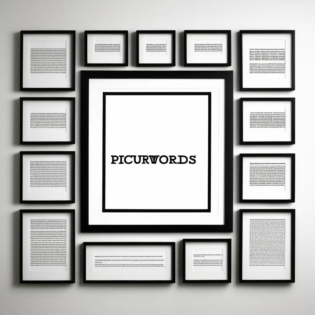 picurwords in a line black frame white background in thin square and thin fonts