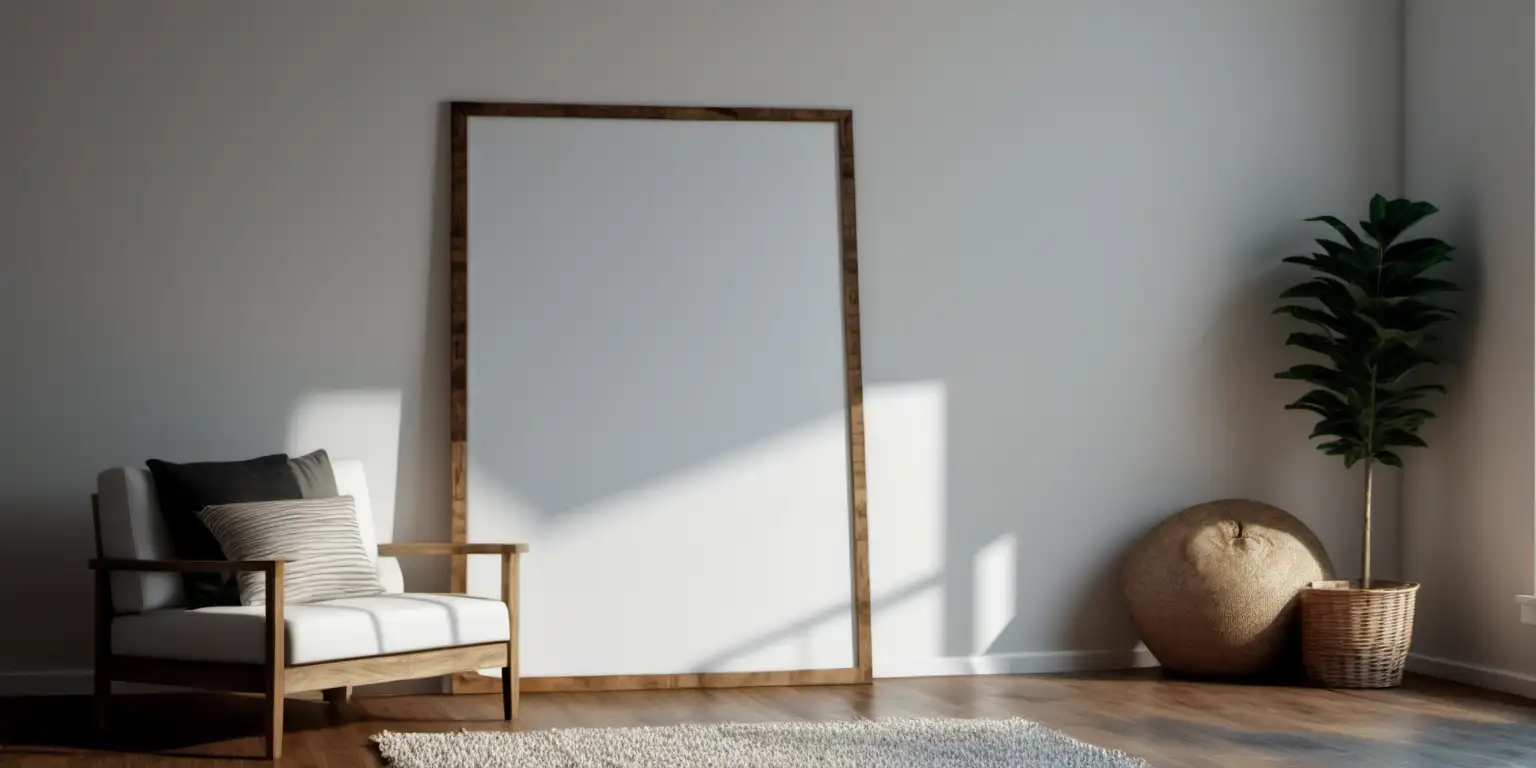 Cozy Farmhouse Living Room with Wooden Poster Mockup