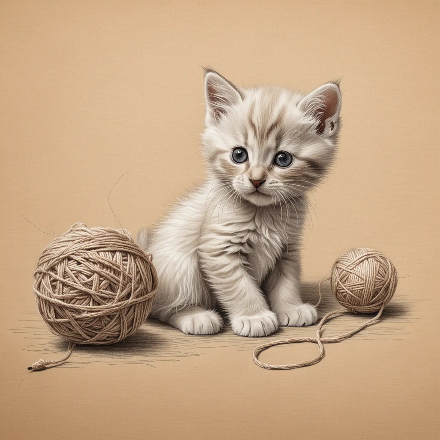 Adorable Kitten Sketch Playing with Yarn Ball
