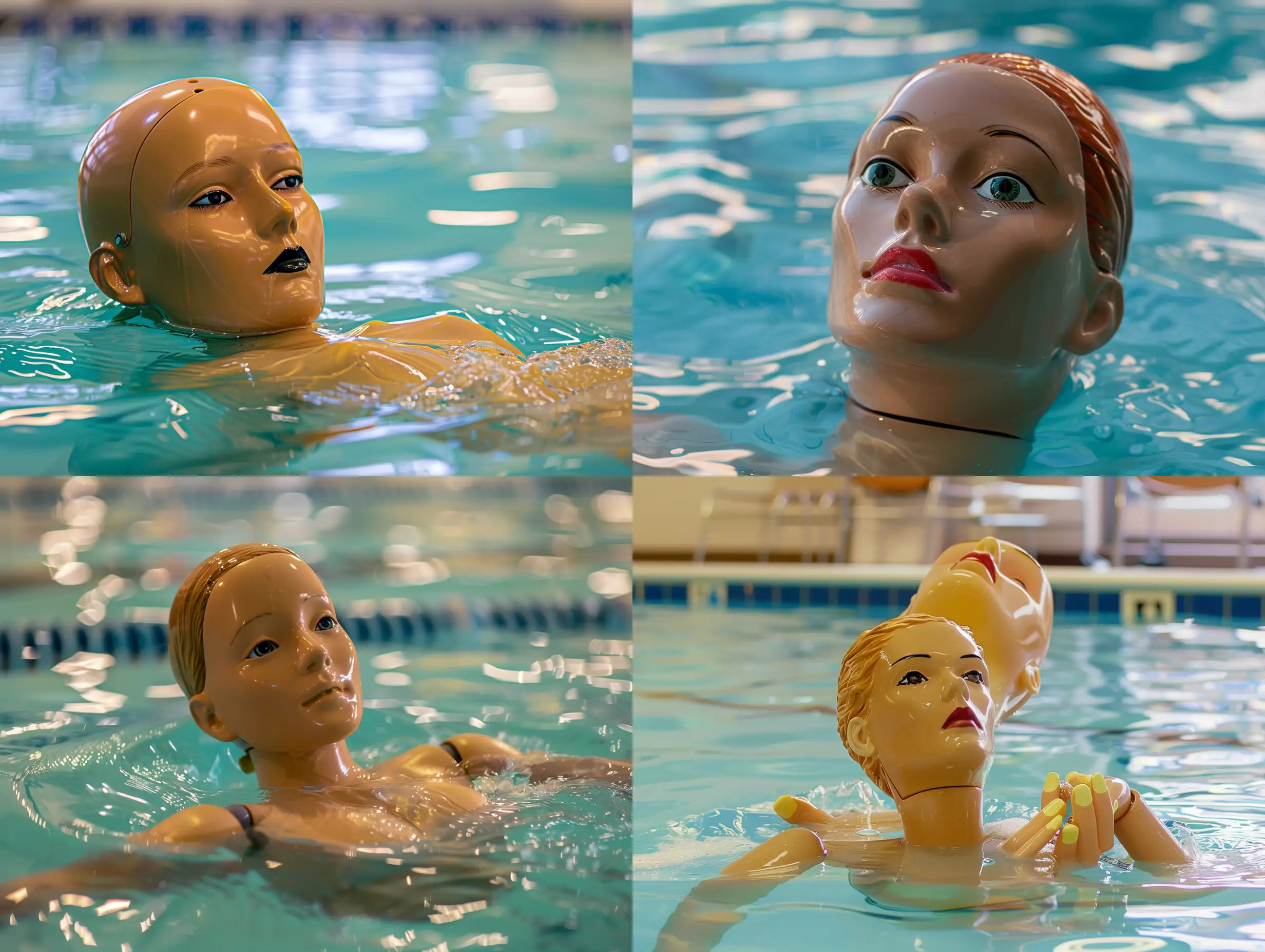 manequin féminin en celluloid pour apprendre à sauver un noyé dans une piscine. T