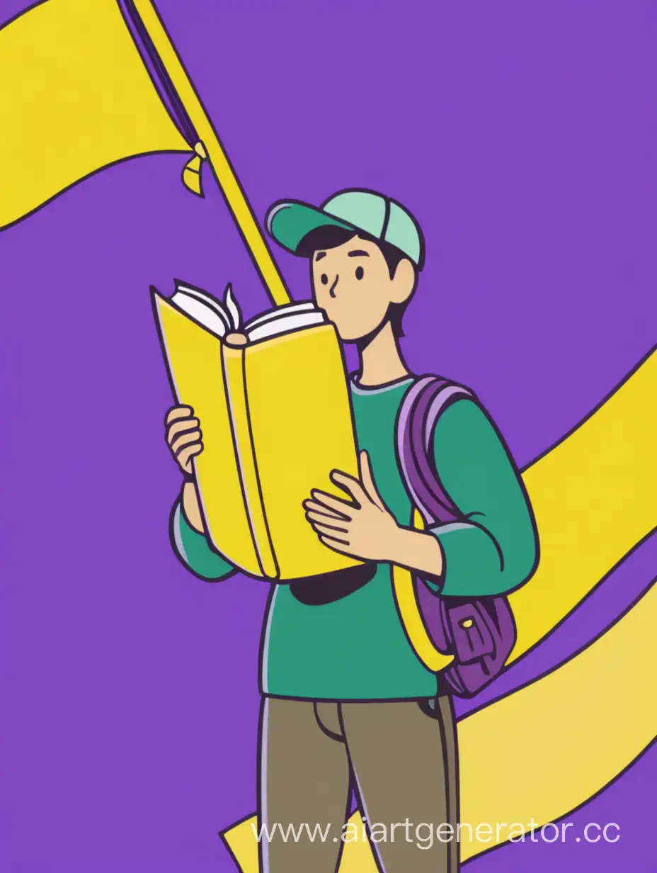 Personified-PurpleGreenYellow-Flag-Holding-a-Book