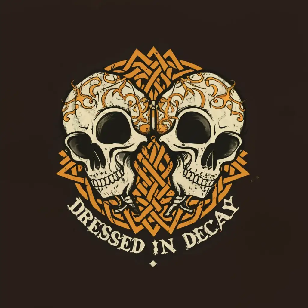 a logo design,with the text "Dressed In Decay", main symbol:conjoined skulls & sacred geometry,Moderate,clear background