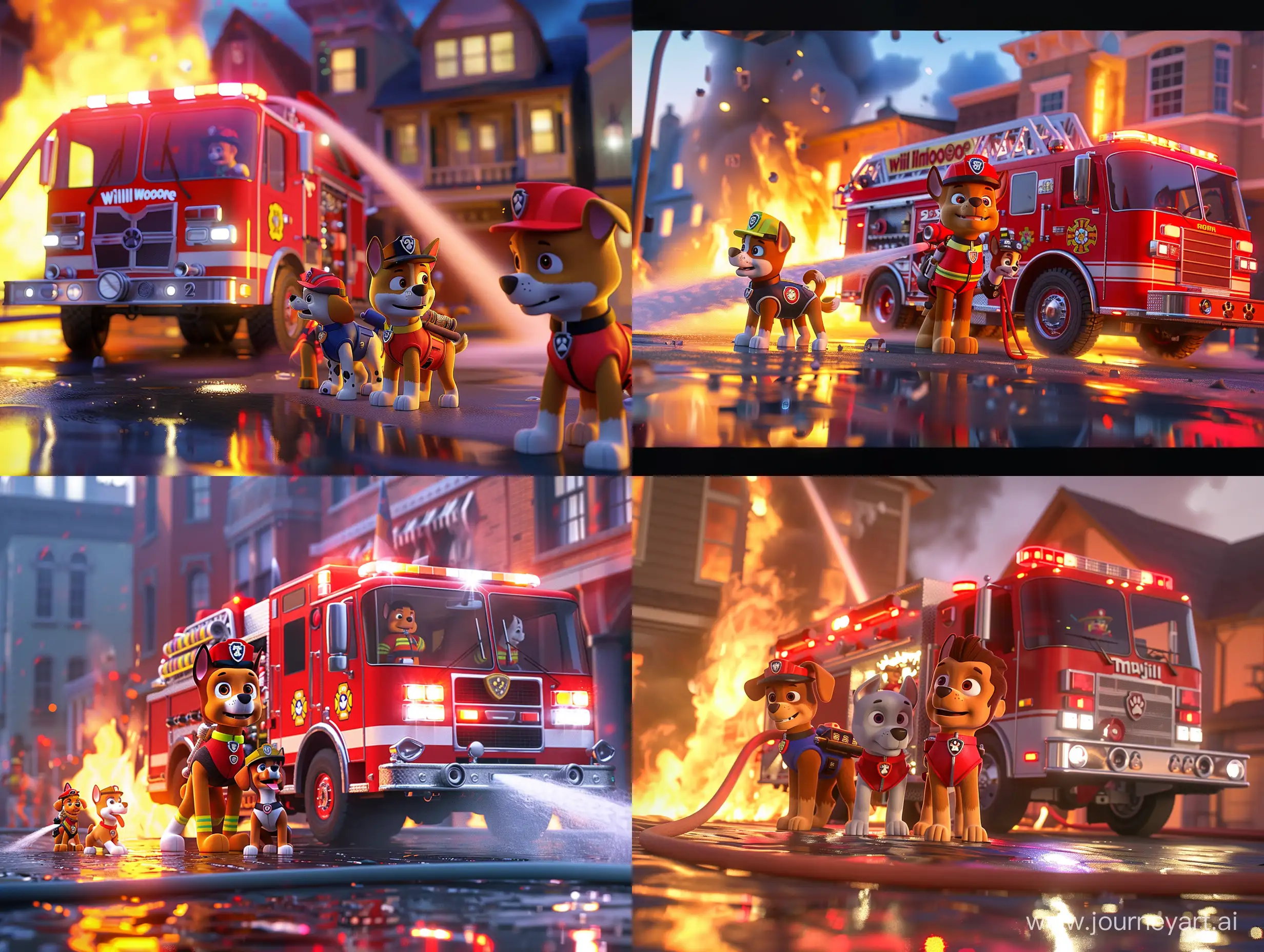 Realistic-William-Watermore-Fire-Truck-Putting-Out-Building-Fire-with-PAW-Patrol-Dogs