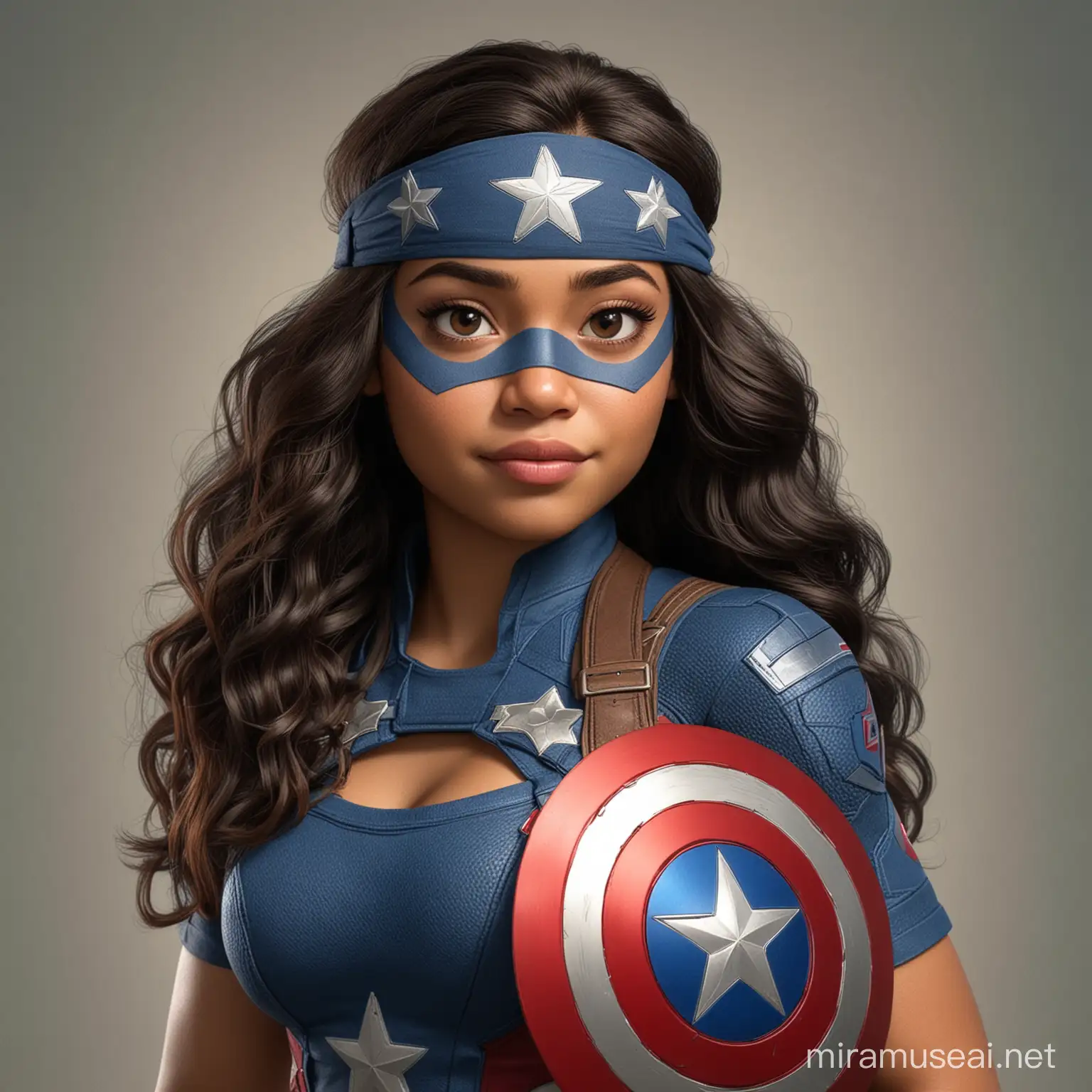 Moana disfrazada del capitan america
