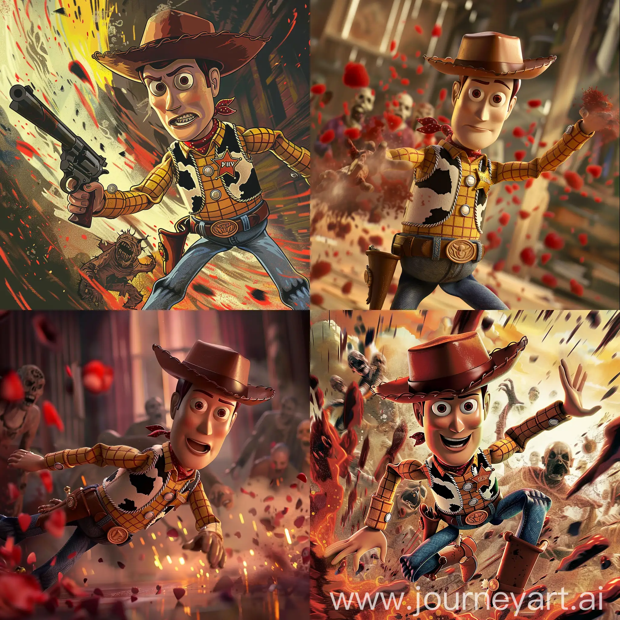 Woody from pixar fights a zombie horde