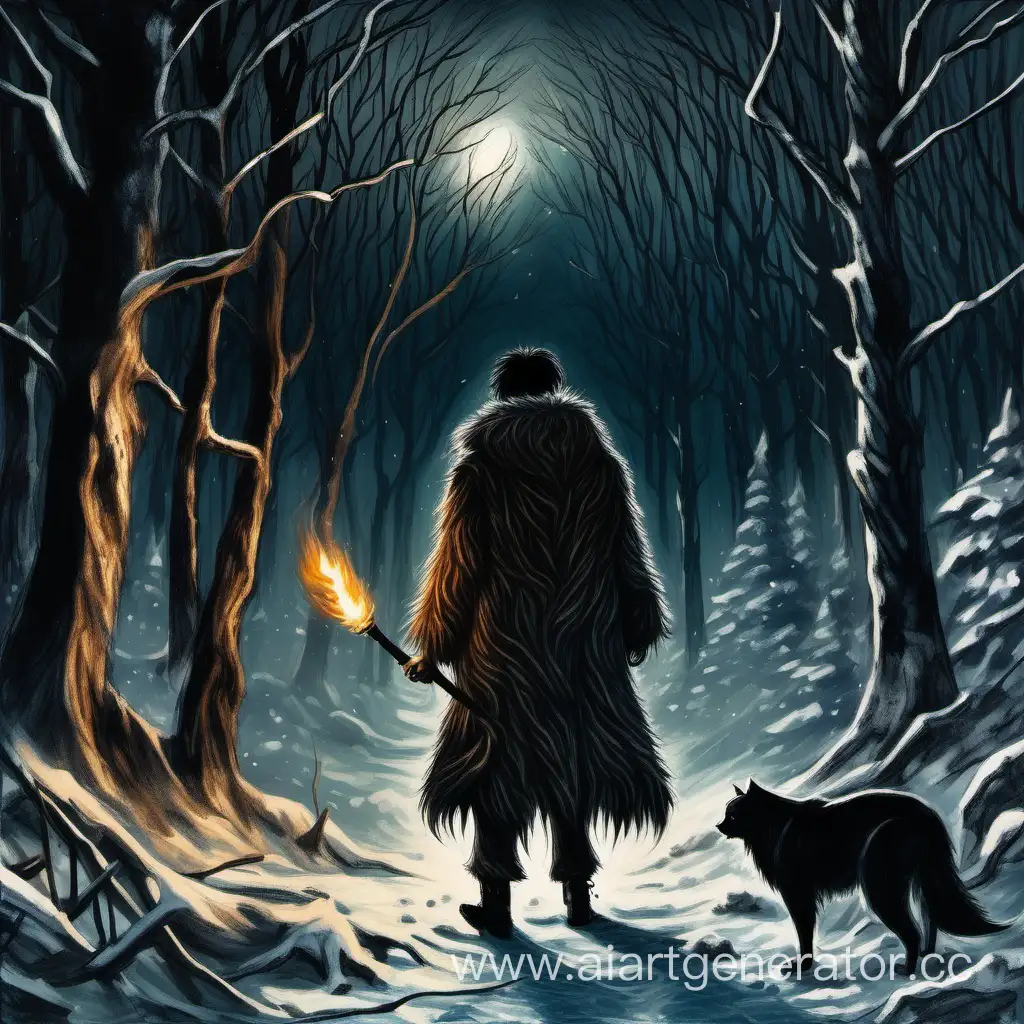 Mysterious-Hunter-in-Winter-Forest-Holding-Torch
