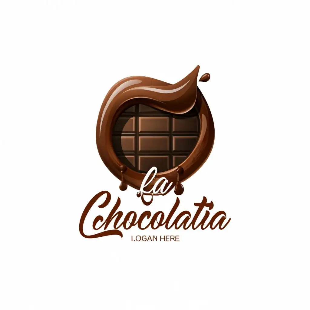 a logo design,with the text "the chocolatia", main symbol:a molten bar of chocolate and beneath it written la chocolatia,Moderate,be used in Home Family industry,clear background