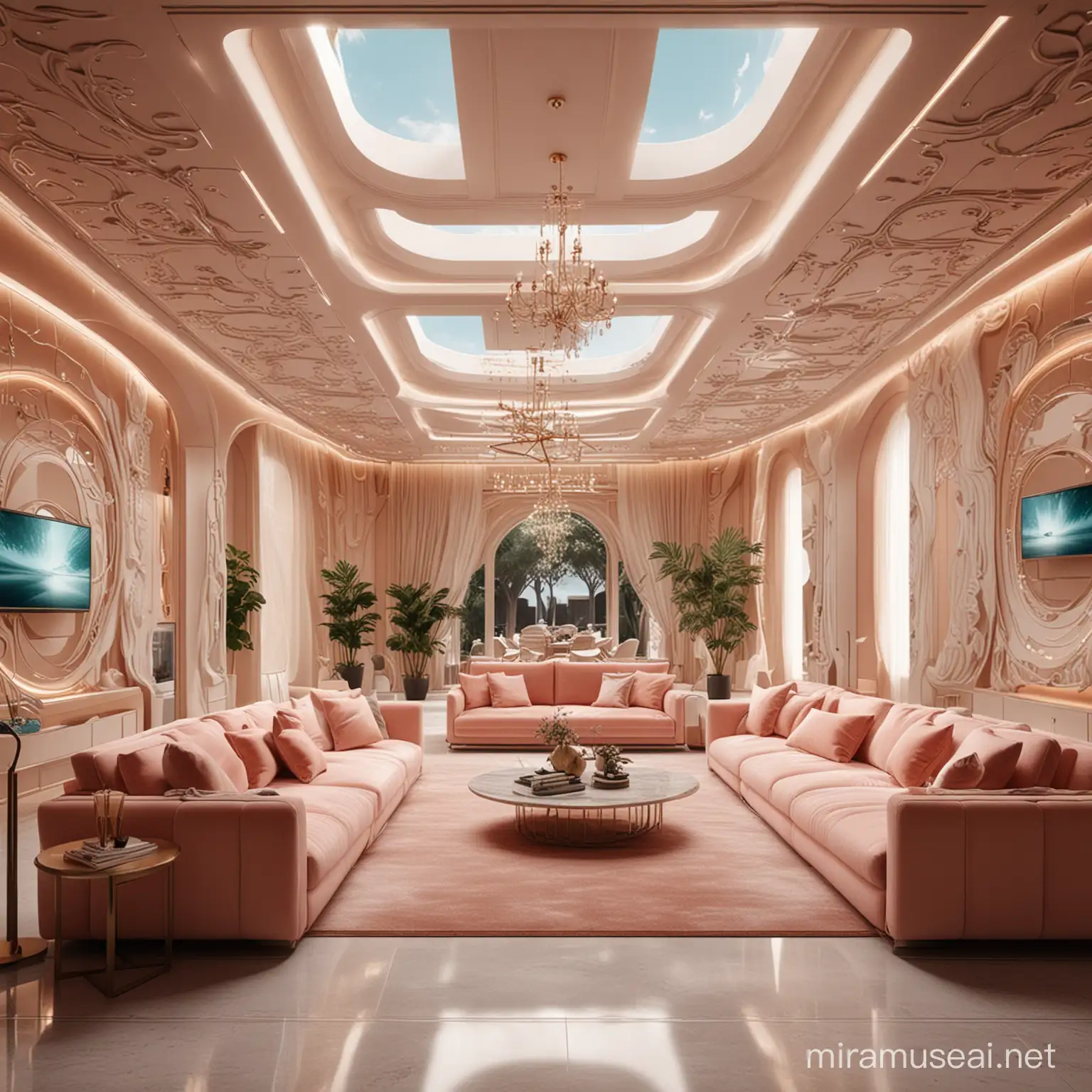 Futuristic Luxury Living Space with Midjourney Sofa and 8K Visual Art