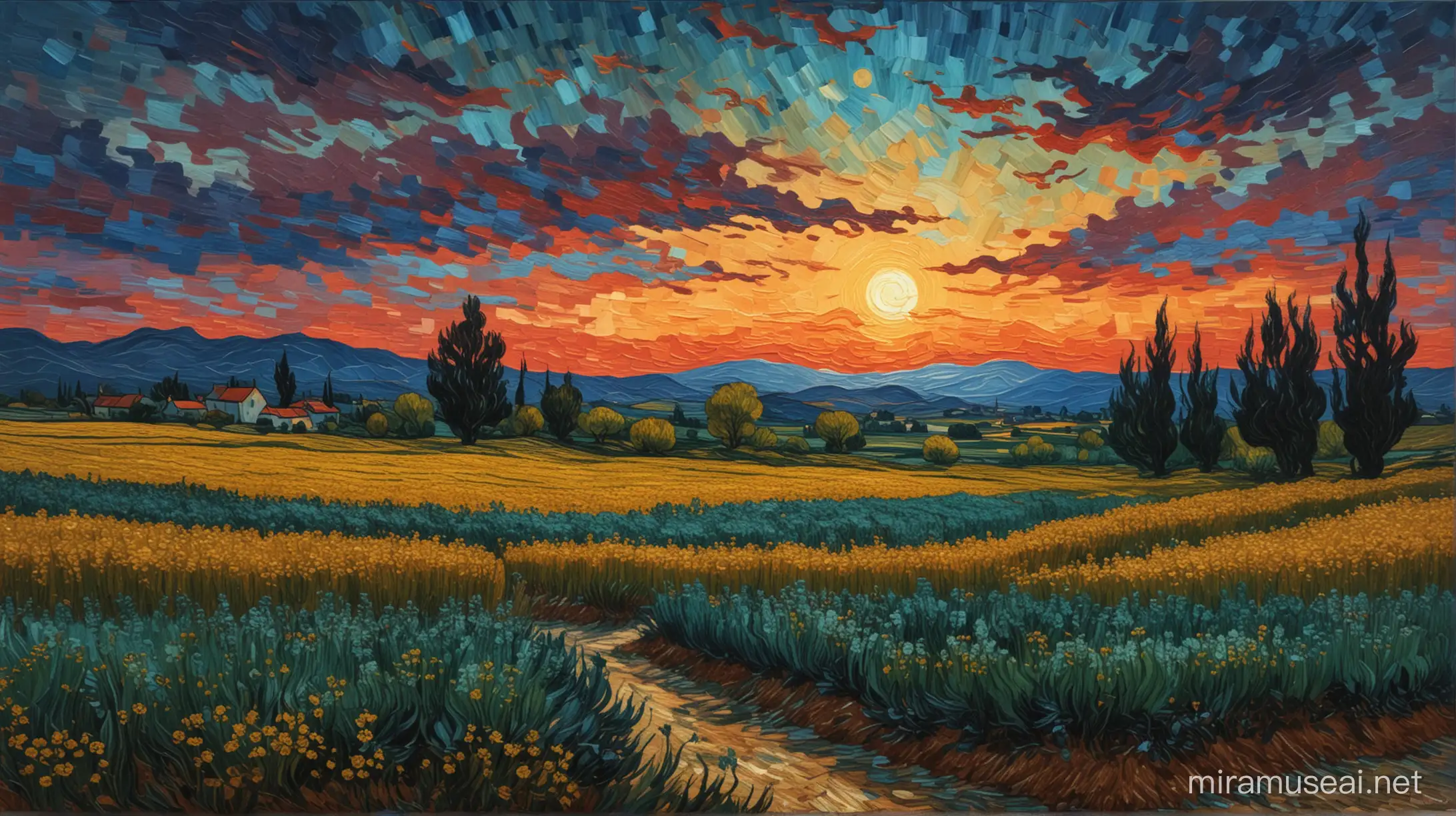 Twilight Landscape in Van Gogh Style