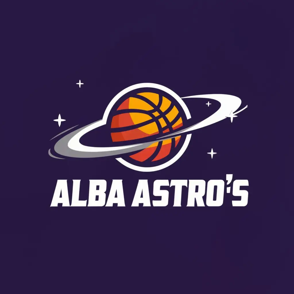 a logo design,with the text "ALBA Astro's ", main symbol:Basketball and astronaut,Moderate,be used in Sports Fitness industry,clear background