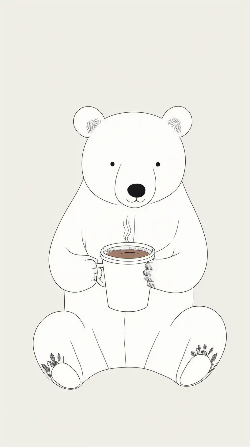 a cute bear drinking a coffee, whimsical and charming, line drawing, minimalist, harriet lee-merrion