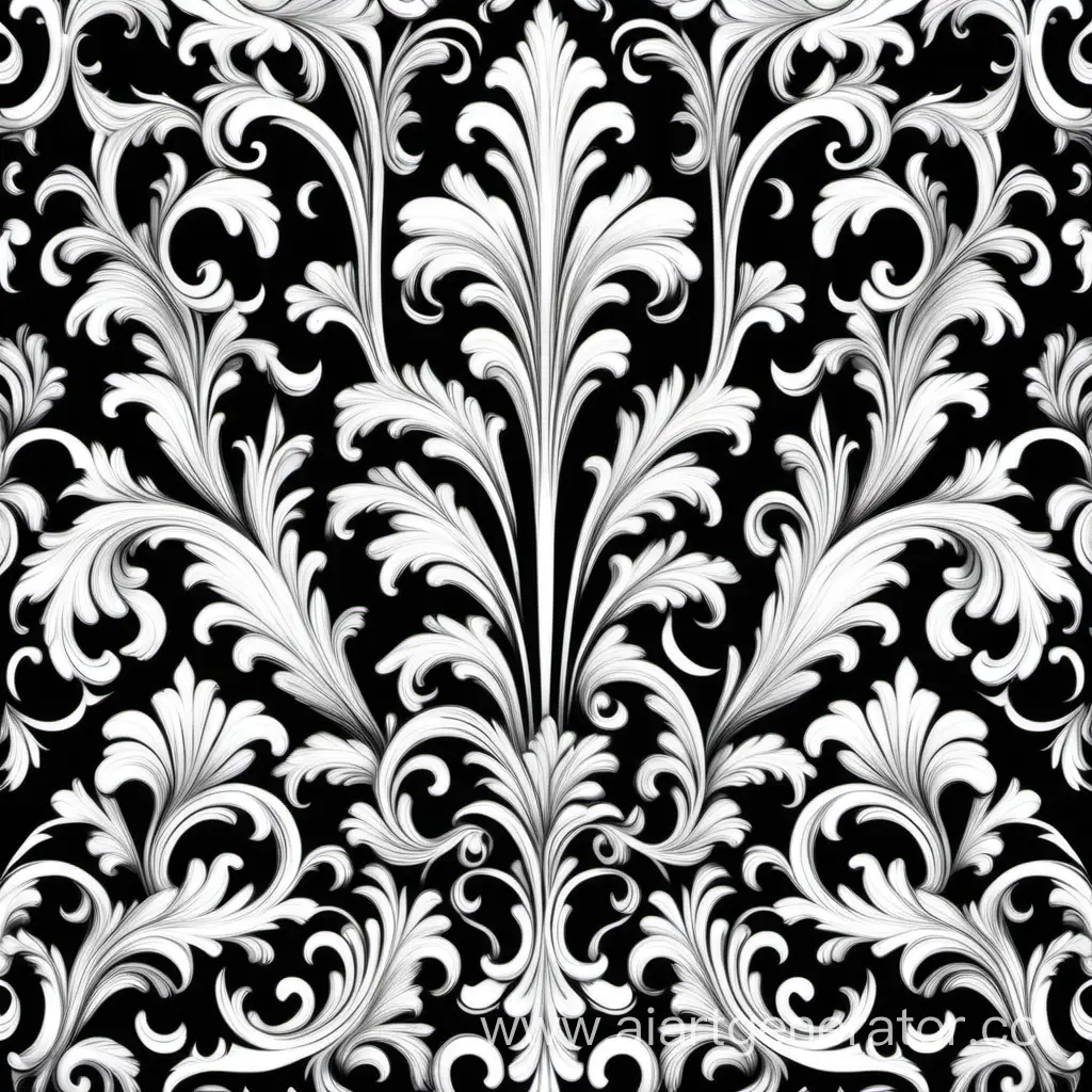 a pattern of floral, Baroque  movement, repeating pattern, white and black vector illustration 