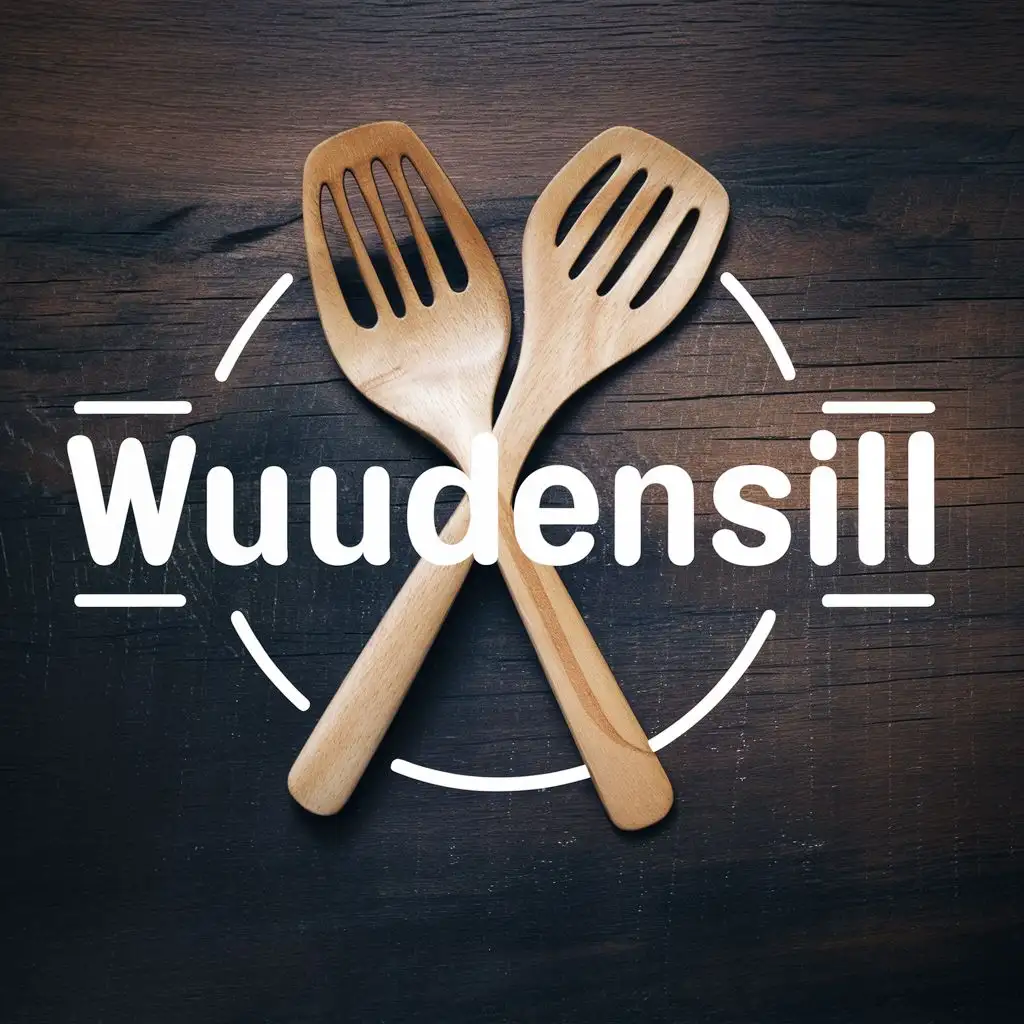 logo, wooden utensils, with the text "Wuudensill", typography, be used in Home Family industry