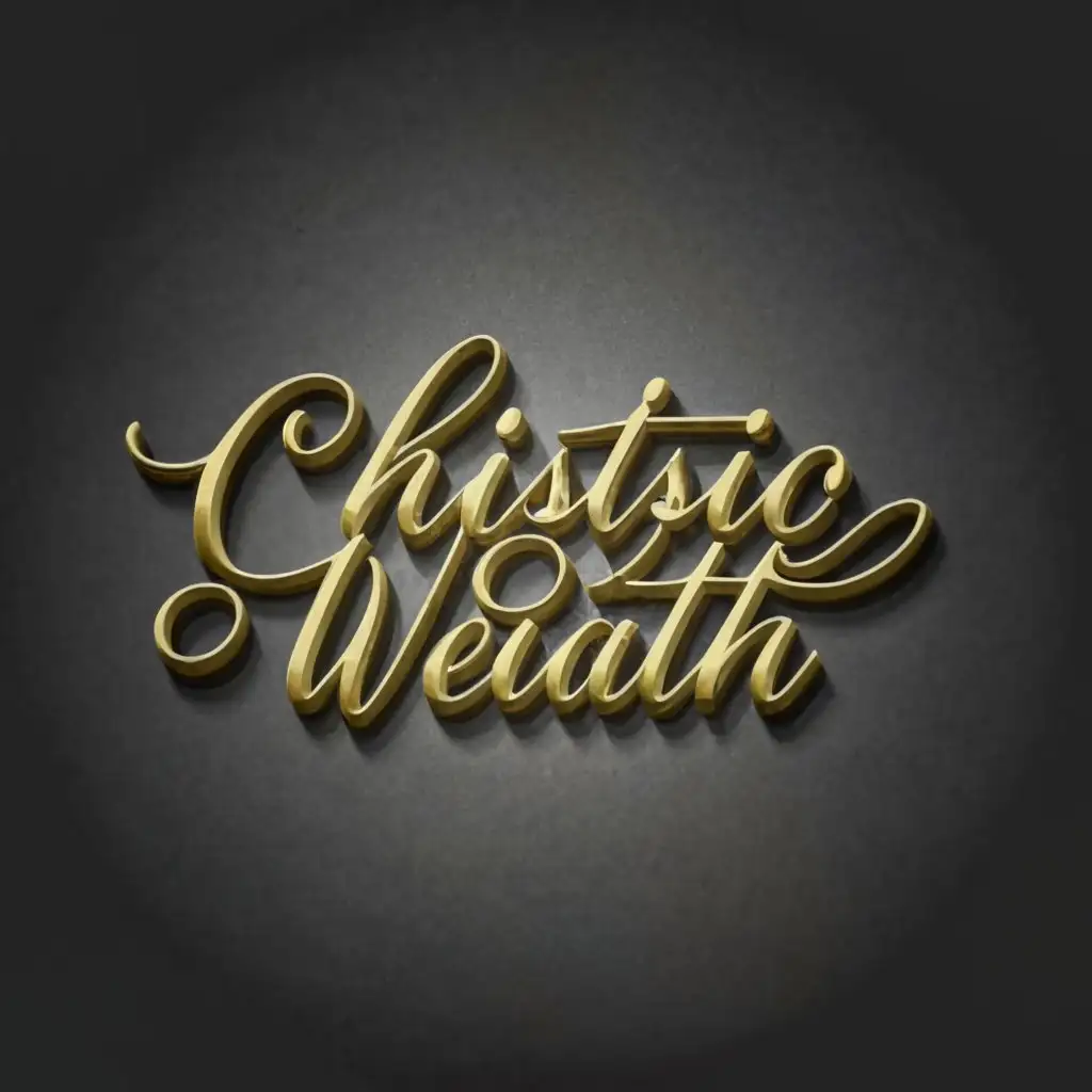 a logo design,with the text "Christic Wealth", main symbol:Cursive font, golden colour, 3d looking.,Moderate,be used in Finance industry,clear background