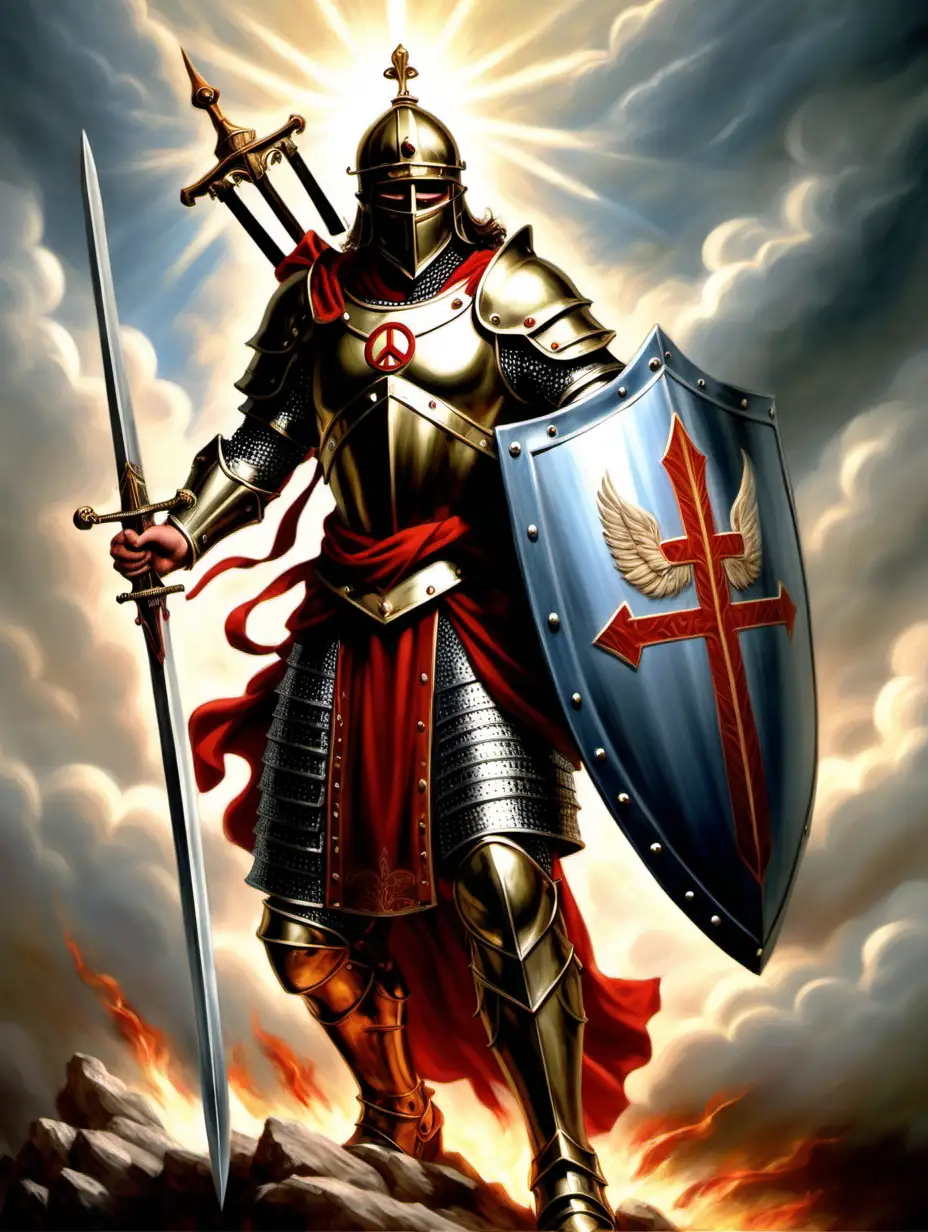 Warrior Equipped with the Armor of God Standing Firm against Evil