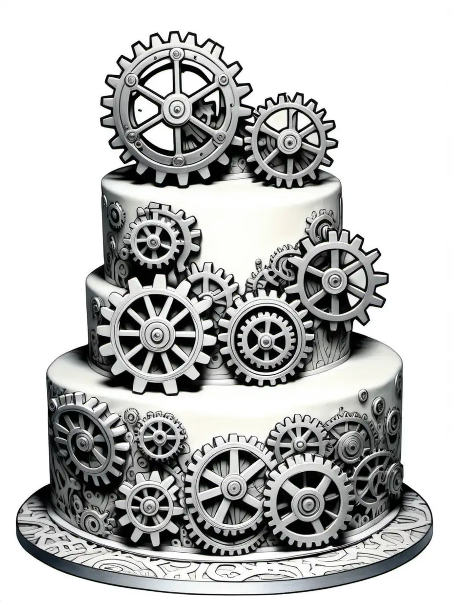 Steampunk White Gears and Cogs Cake