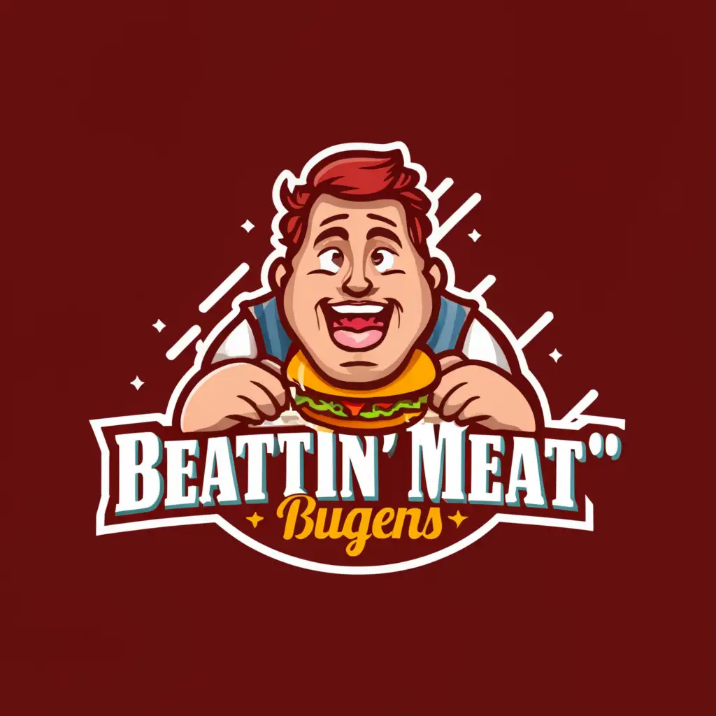 a logo design,with the text "Beatin Meat burgers", main symbol:Fat man eating burger,Moderate,clear background