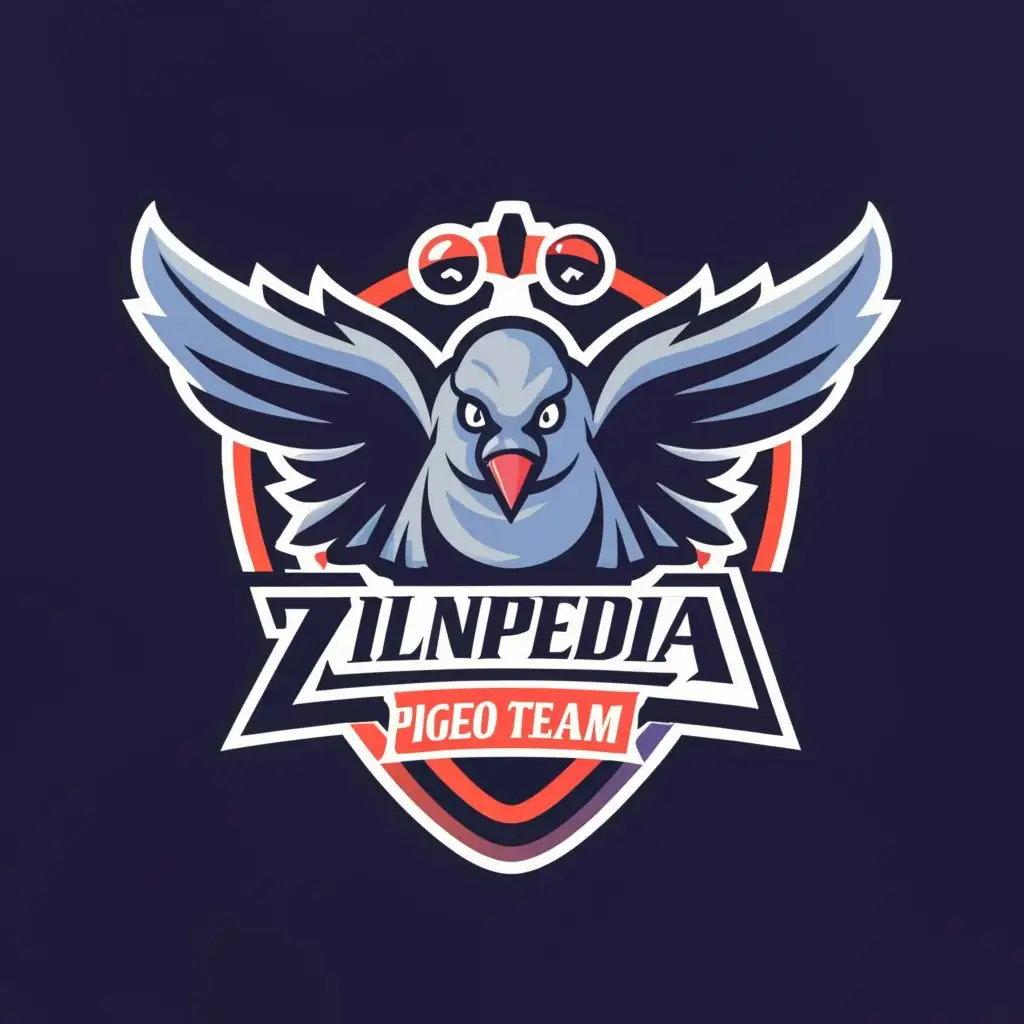 logo, Pigeon elements racing PIGEON showing gamer elements, with the text "ZLNPEDIA
PIGEON TEAM", typography