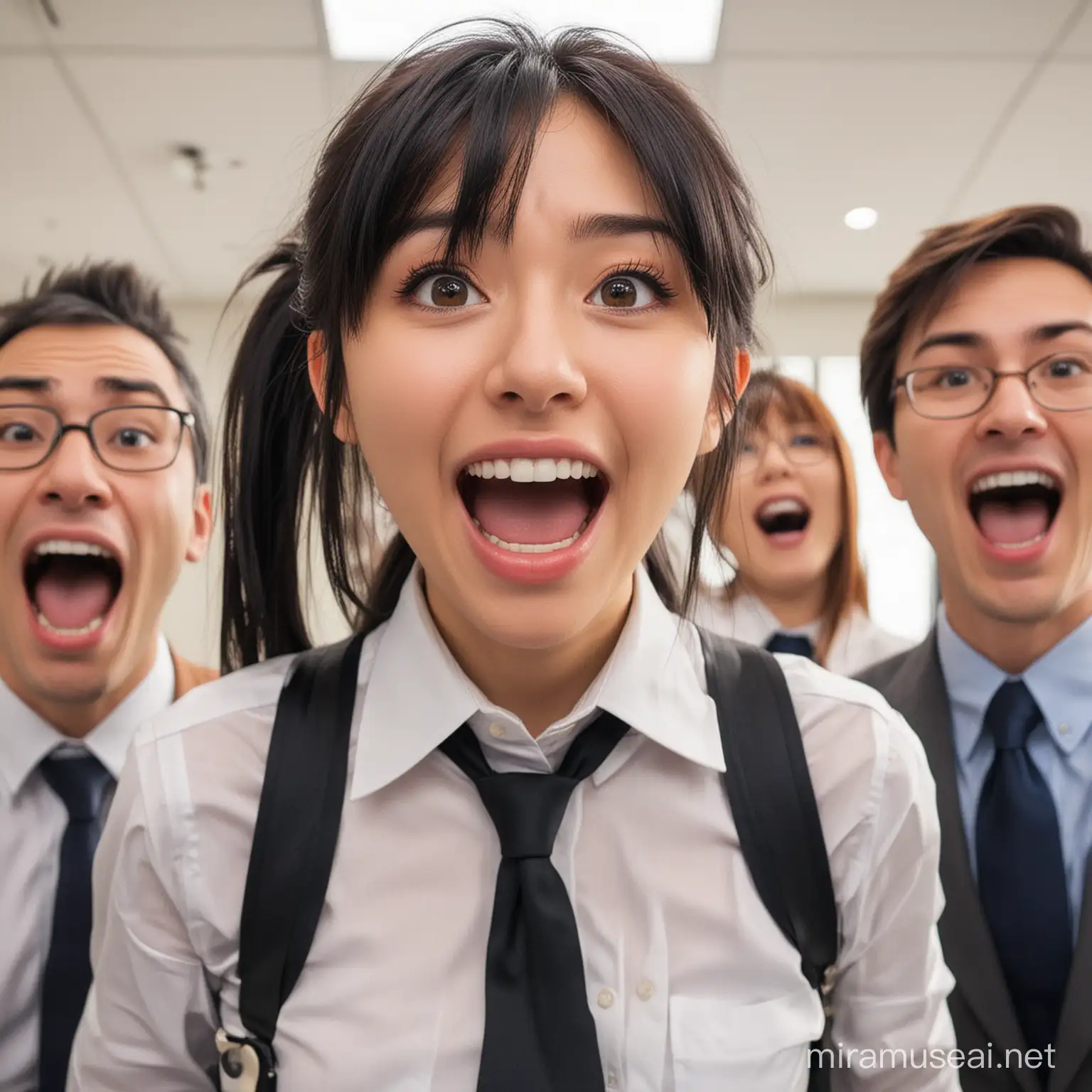 Ecstatic Anime Office Workers Celebrating Salary Increase