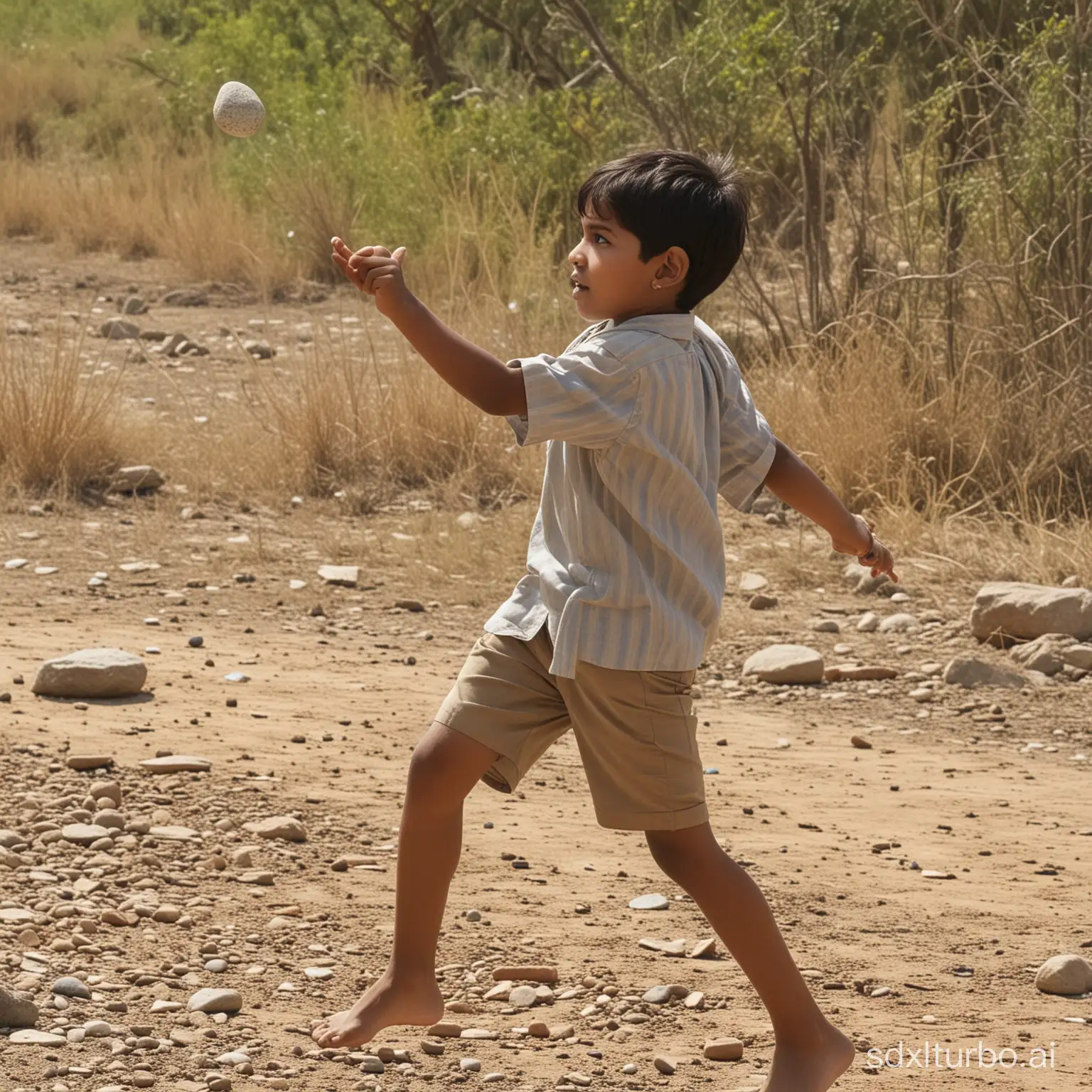 Indian-Boy-Throwing-Stone-in-Riverside-Scene