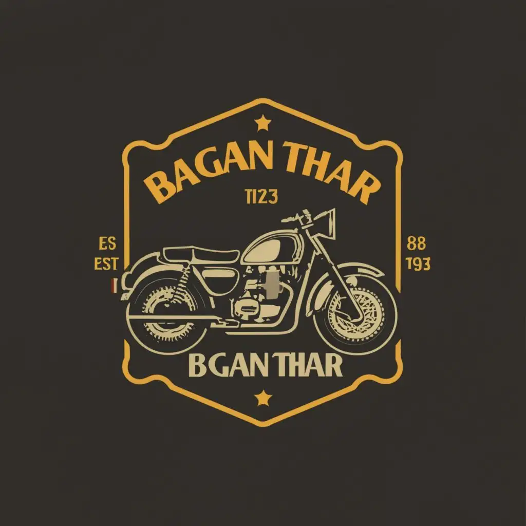 a logo design,with the text " BAGAN THAR", main symbol:Classic motocycle,Moderate,be used in Automotive industry,clear background