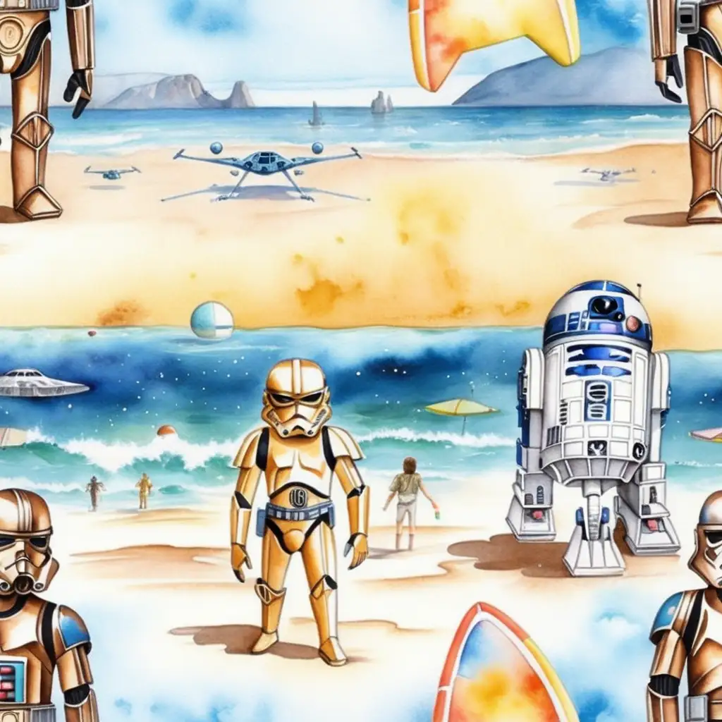 Epic Star Wars Summer Scene in Vibrant Watercolor