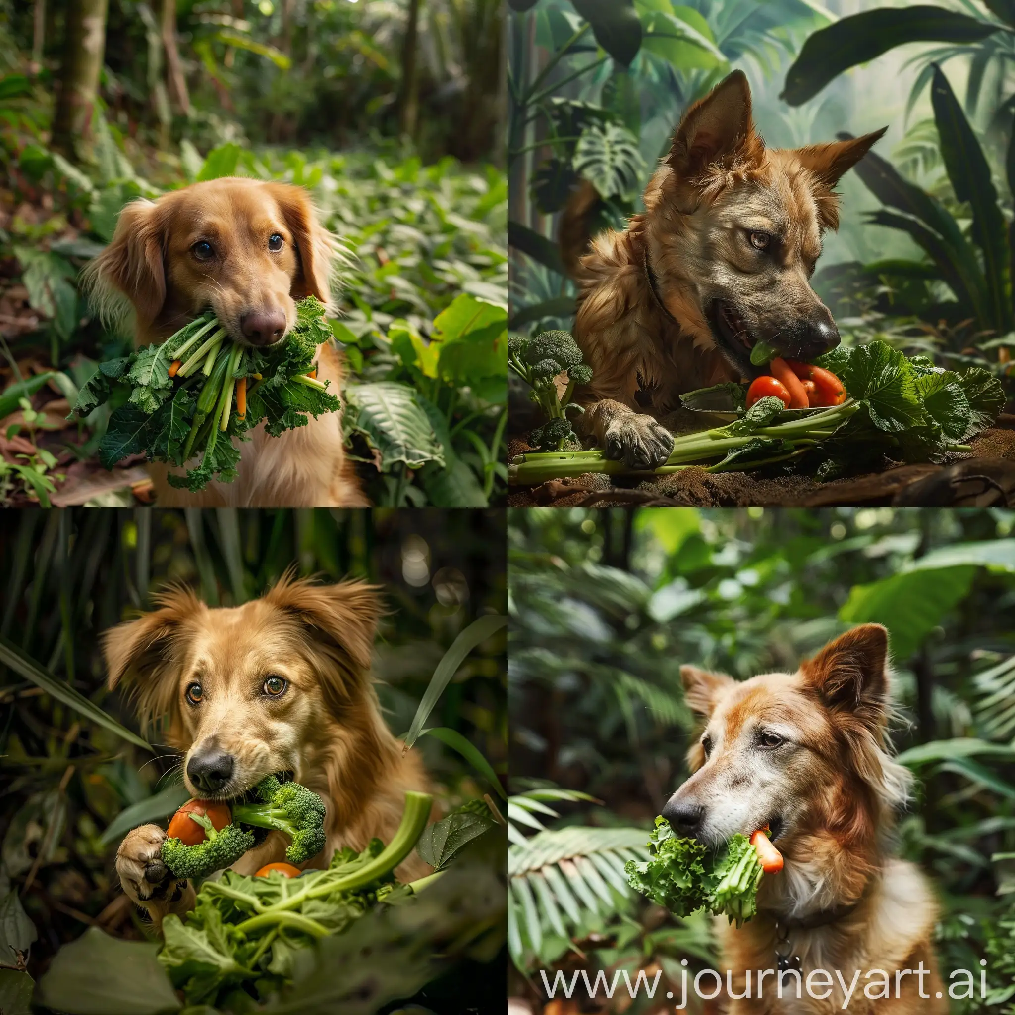  یک سگ درحال خوردن سبزی و در جنگل