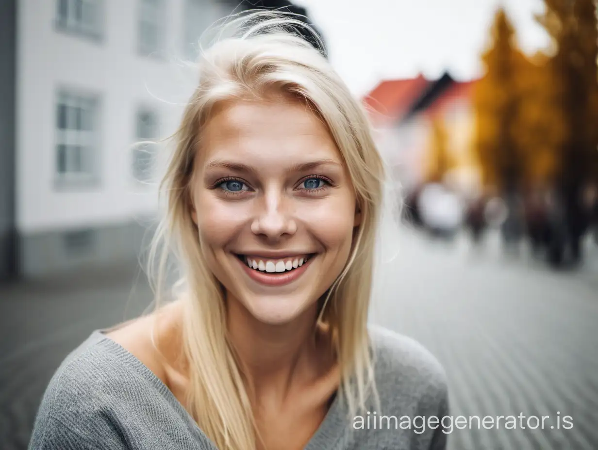 Beautiful Scandinavian woman being happy to see you.