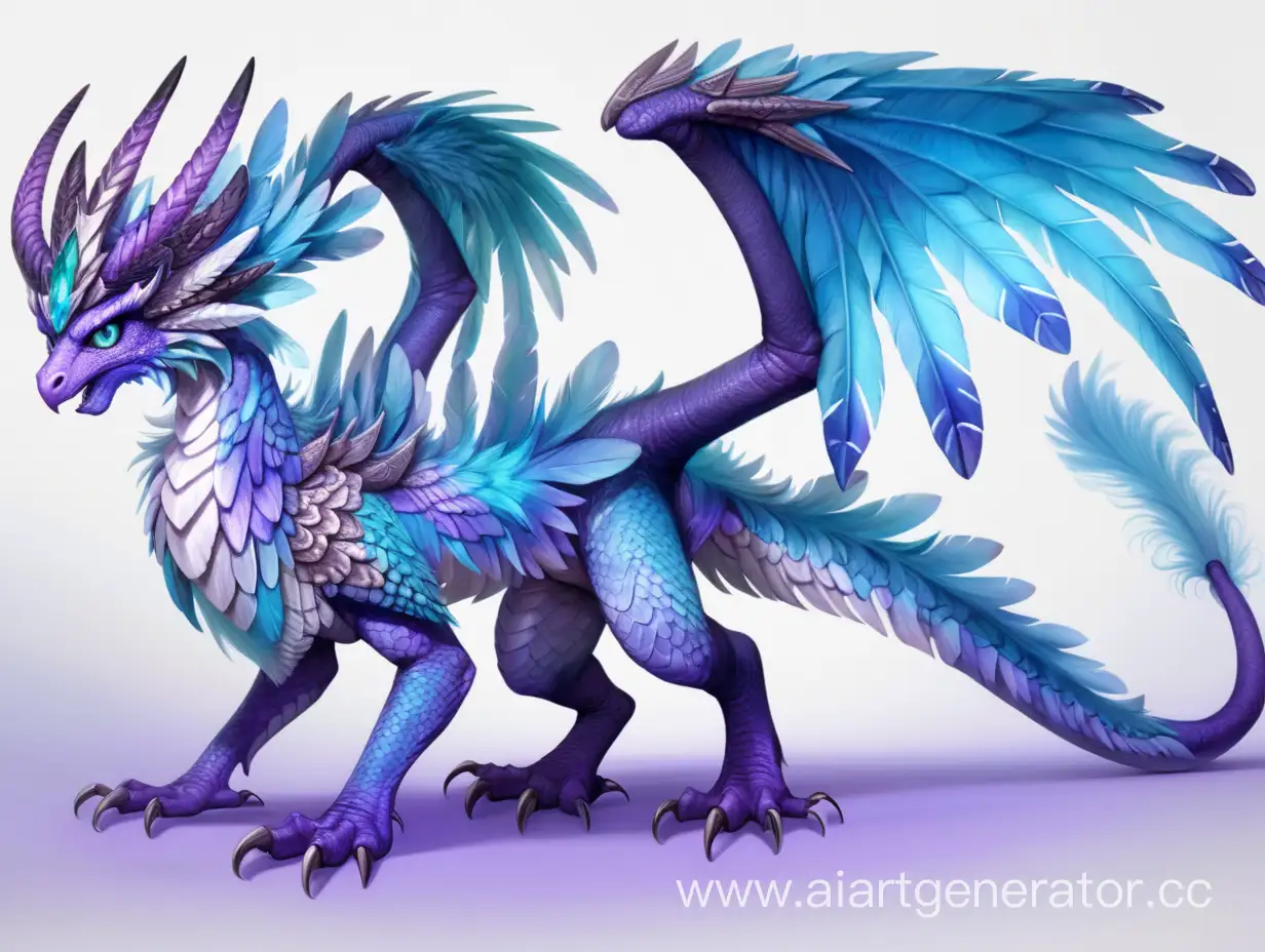 Majestic-Feathered-Dragon-with-Wavy-Horns-and-Iridescent-Blue-Plumage