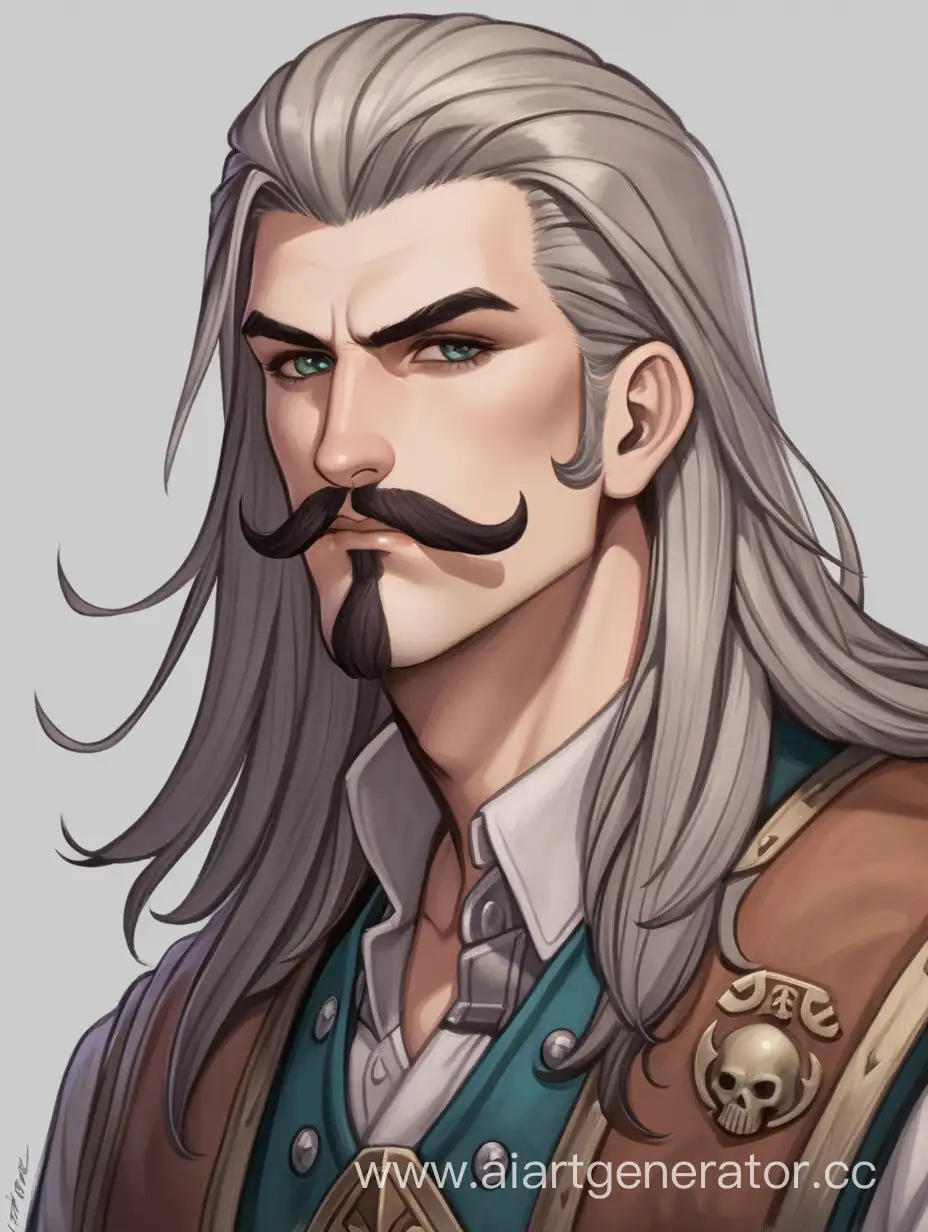 Young, 19 y.o hillbilly paladin with long ashen color hair, mustache and short ,beardemerald eyes color ,not evil,
full length