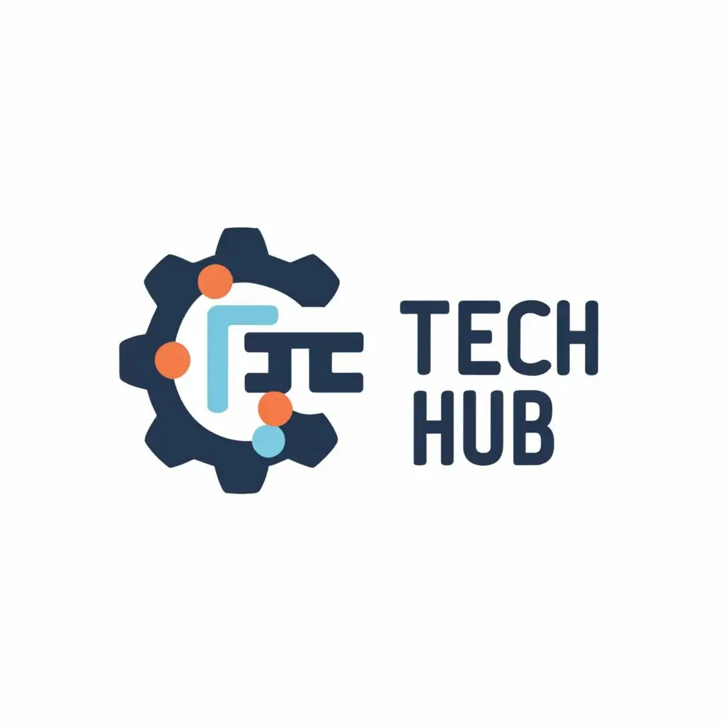 logo, Cog, with the text "Ftech Hub", typography, be used in Technology industry