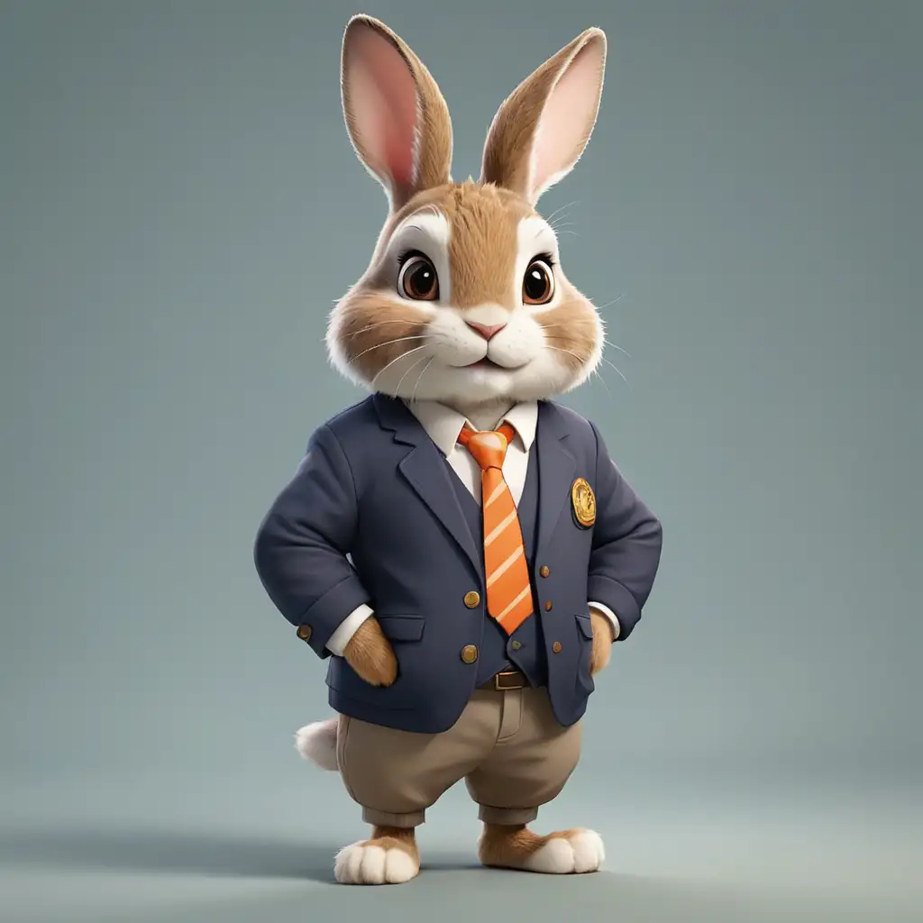 a cute rabbit in cartoon style in full body with Mayor clothes with clear background