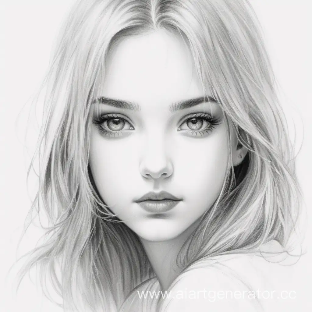красивая девушка, детально прорисовано лицо, прямой взгляд, на белом фоне