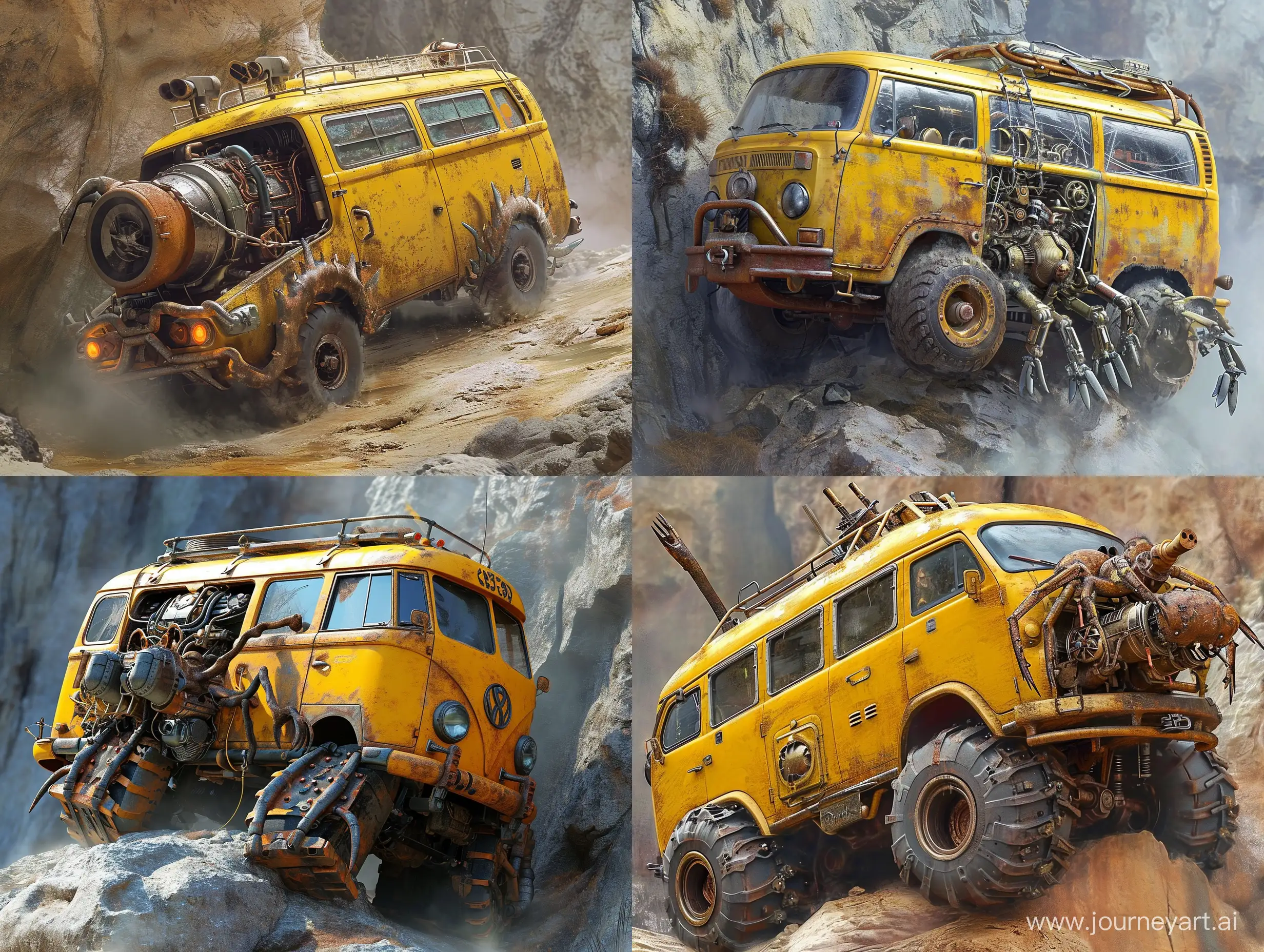 Steampunk-OffRoad-Van-with-Spider-Claws-Climbing-Rocks