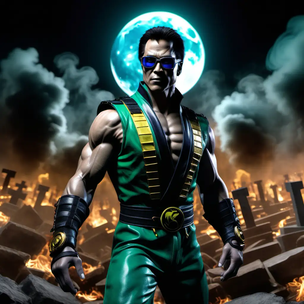 Anthropomorphic Mortal Kombat Character The Amazing Johnny Cage in Cinematic Cemetery Scene