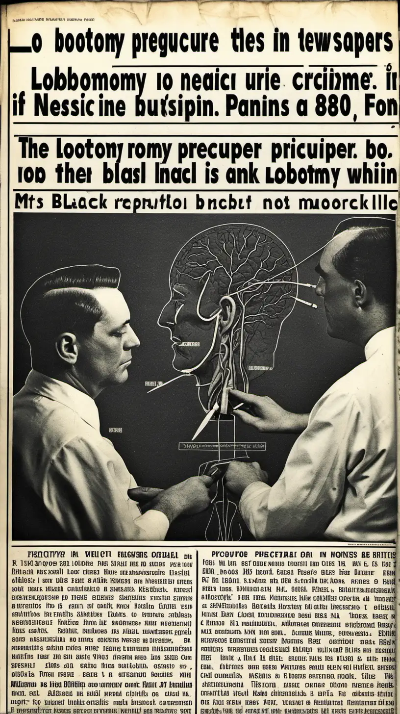 Lobotomy Procedure Depiction in Vintage Newspaper Article Black and White Illustration