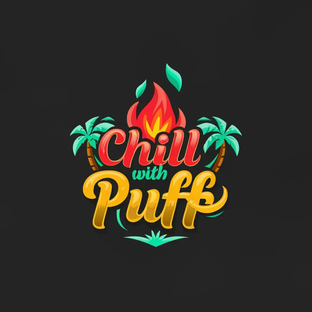 a logo design,with the text "CHILL WITH PUFF🌴🔥", main symbol:FIRE,Moderate,be used in Travel industry,clear background