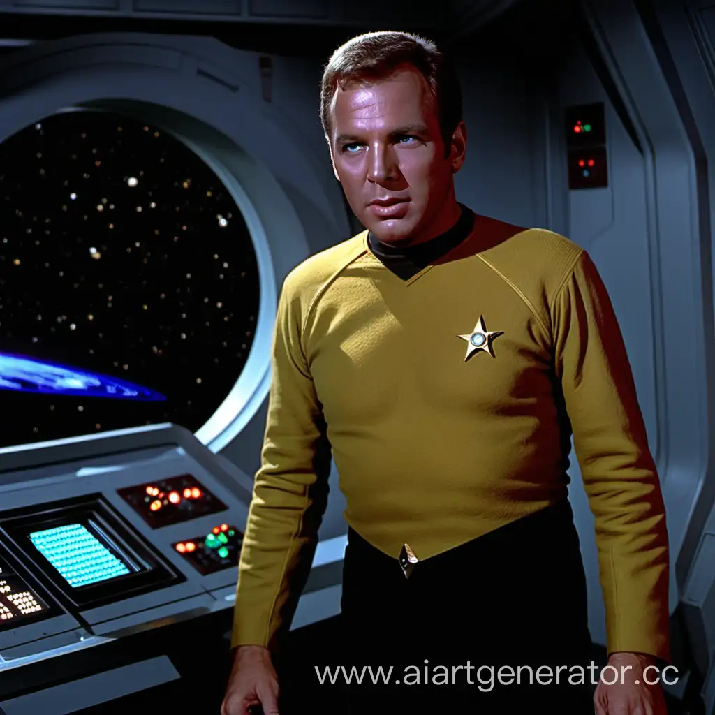 the orignal series captain kirk on starship enterprise bridge