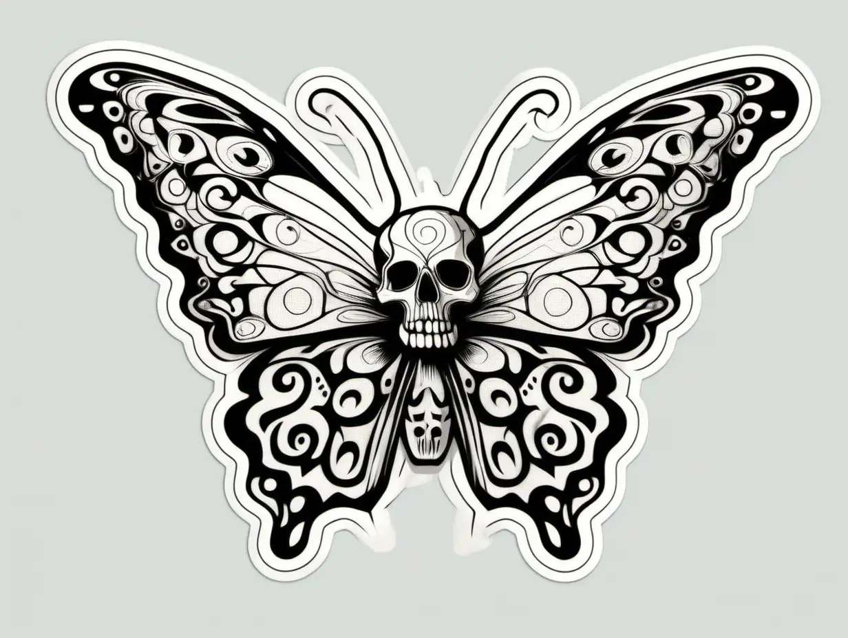 /imagine prompt:butterfly Skull black and white, Sticker, Enthusiastic, Soft Color, Geometric, Contour, Vector, White Background, Detailed
