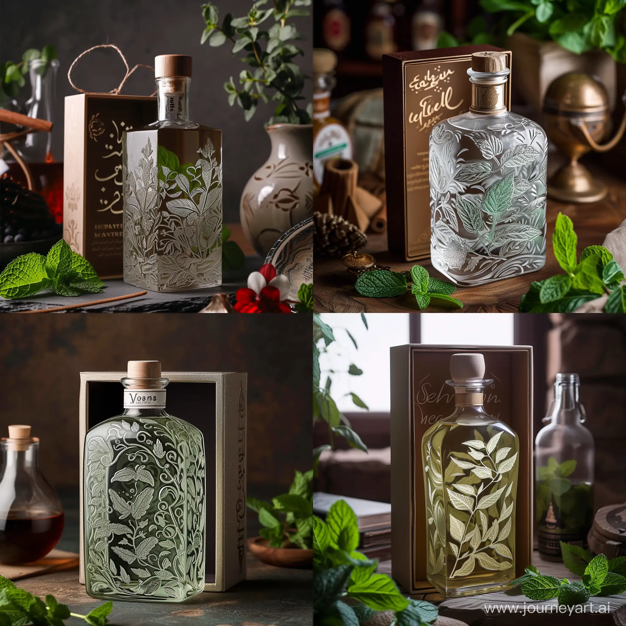 Luxurious-Mint-Spirit-Glass-Bottle-with-Carved-Mint-Leaves