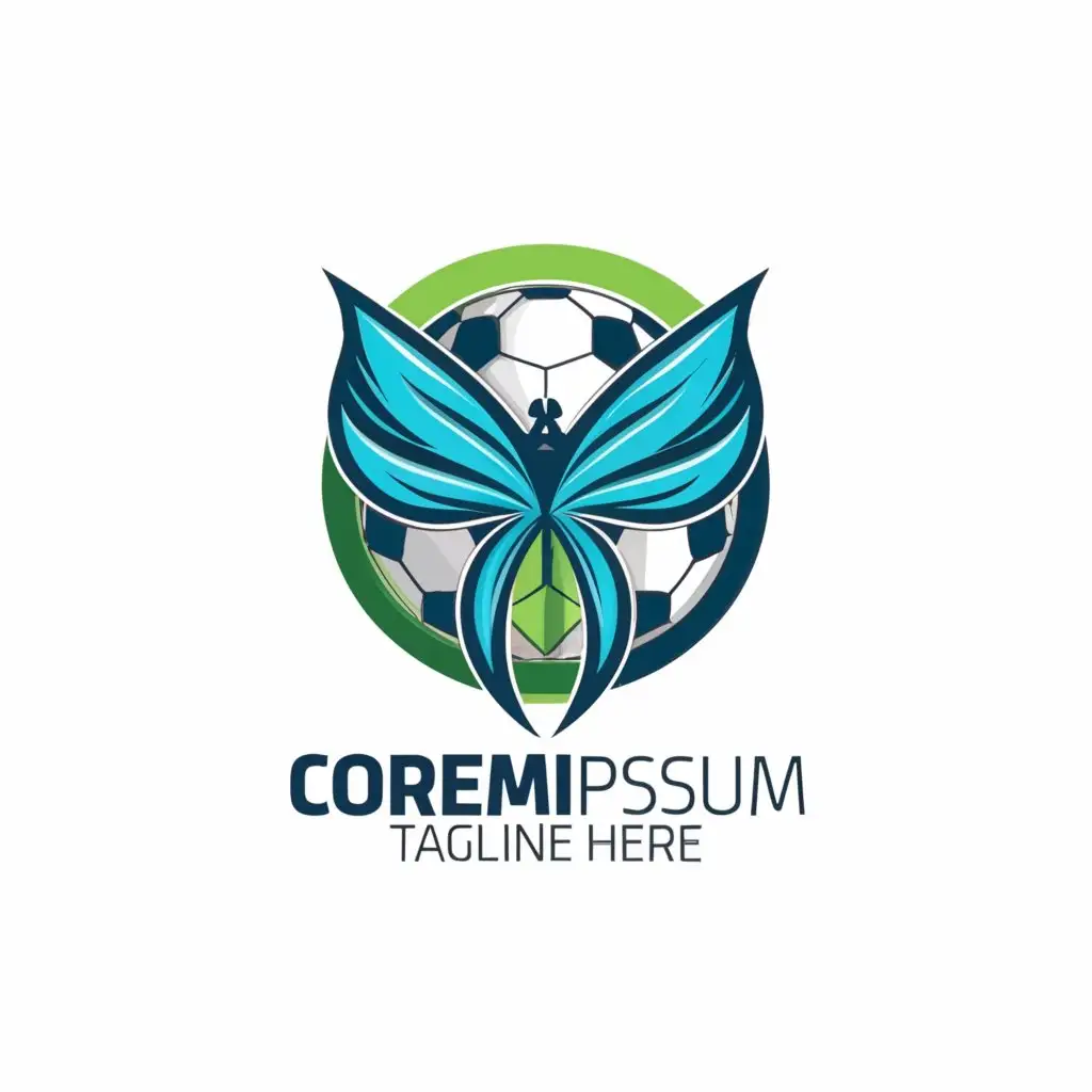 a logo design, with the text S, main symbol: football, sport, butterfly, nature, blue, green, Moderate, be used in Sports Fitness industry, clear background