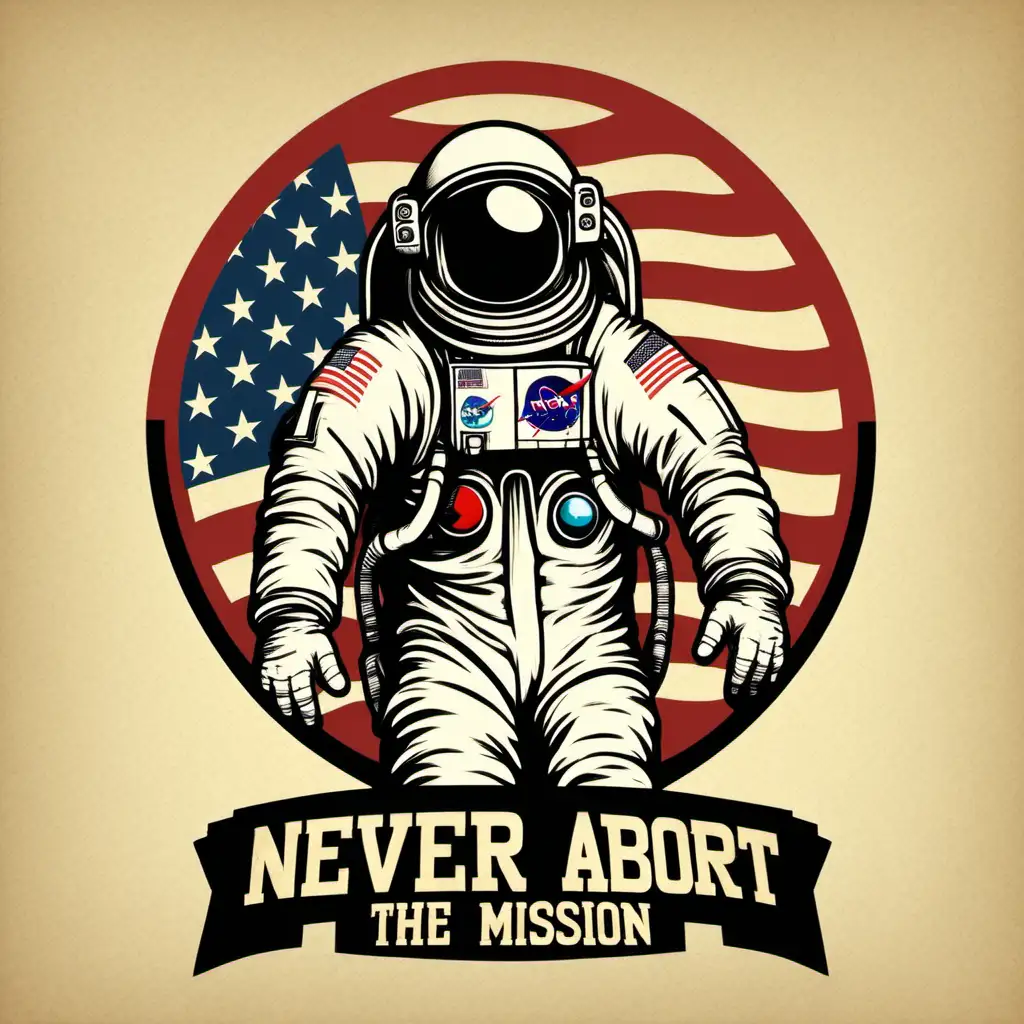 Courageous Astronaut Holding Flag in Never Abort The Mission Logo