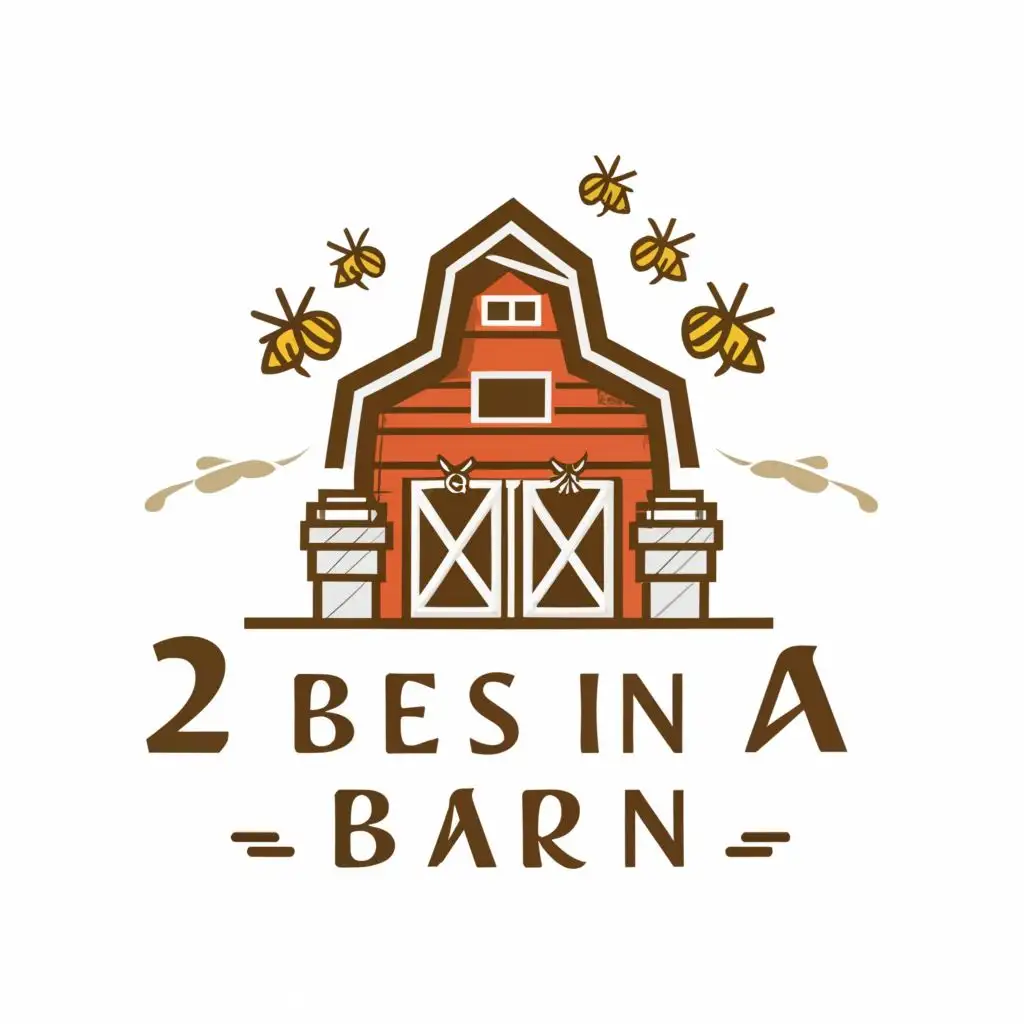 a logo design,with the text "2 Bees in a Barn", main symbol:A barn with 2 bees,Moderate,clear background